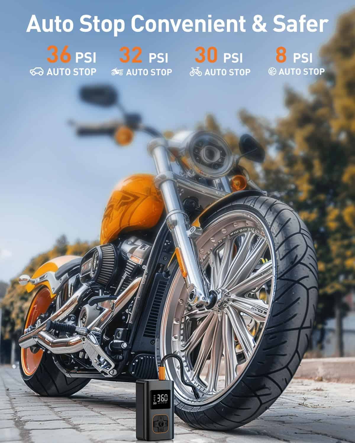 Inflador de neumáticos portátil, compresor de aire - Imagen 8