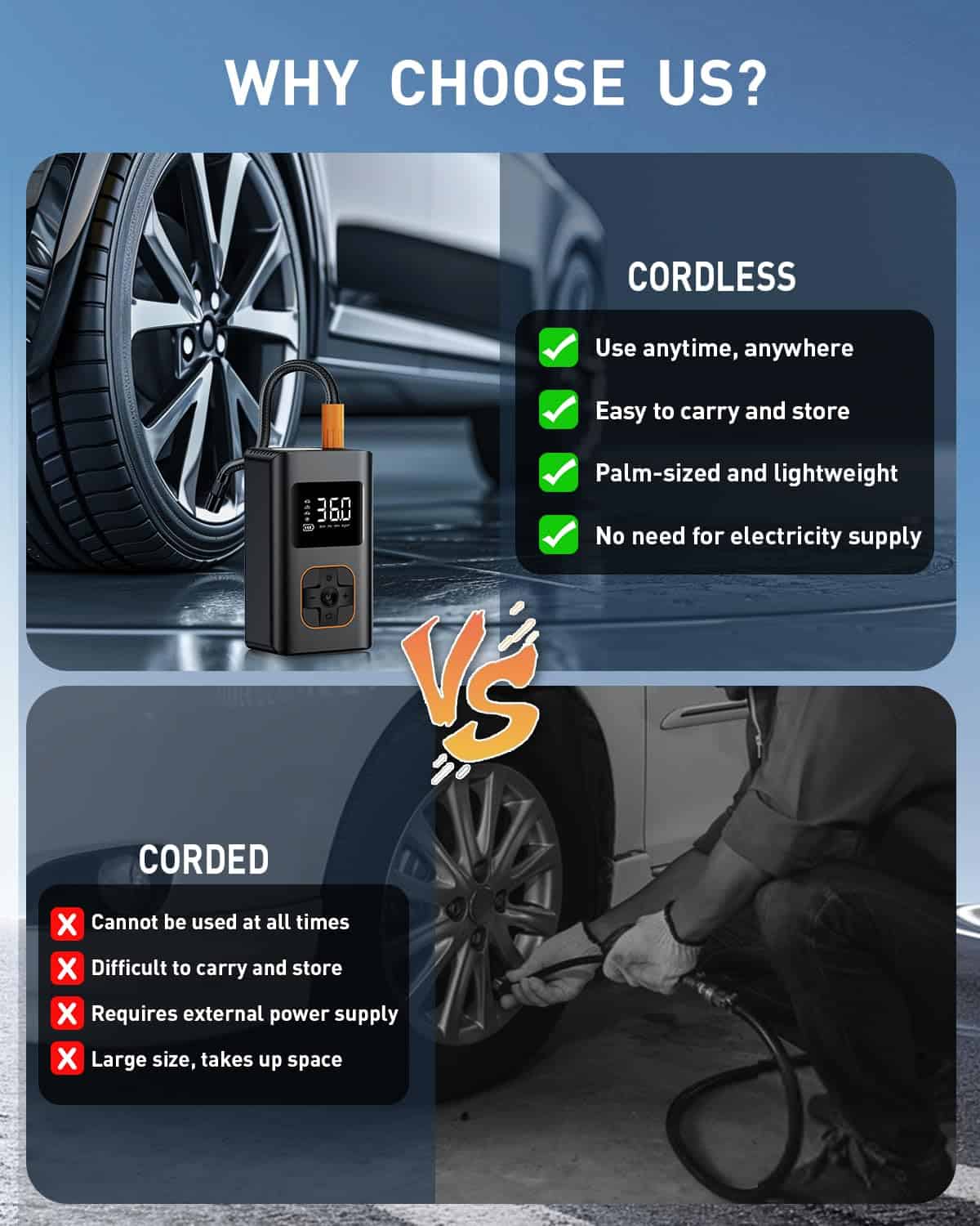 Inflador de neumáticos portátil, compresor de aire - Imagen 10