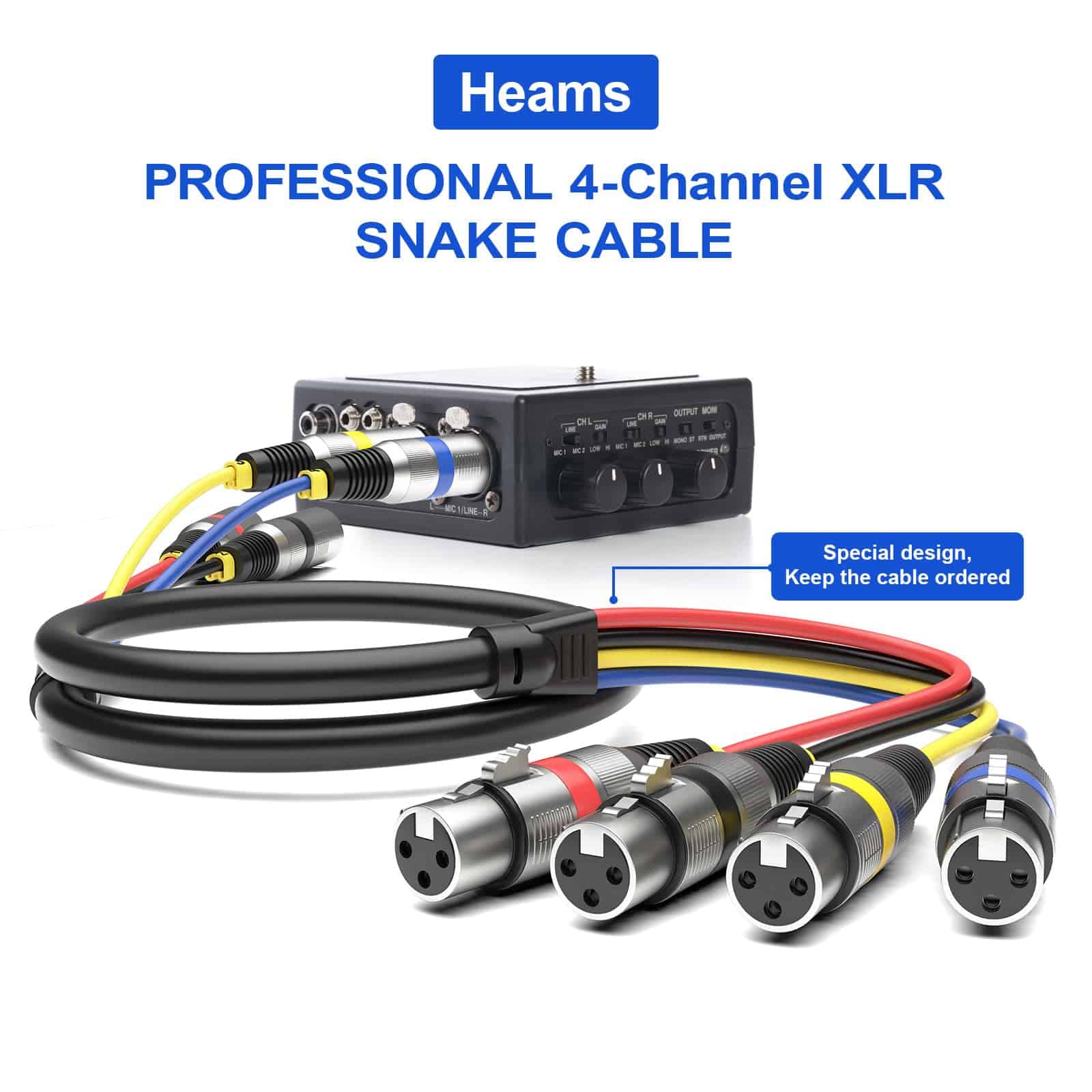 Heams 2 Pack Professional 4 Channel XLR Snake Cables 6FT, - Imagen 3