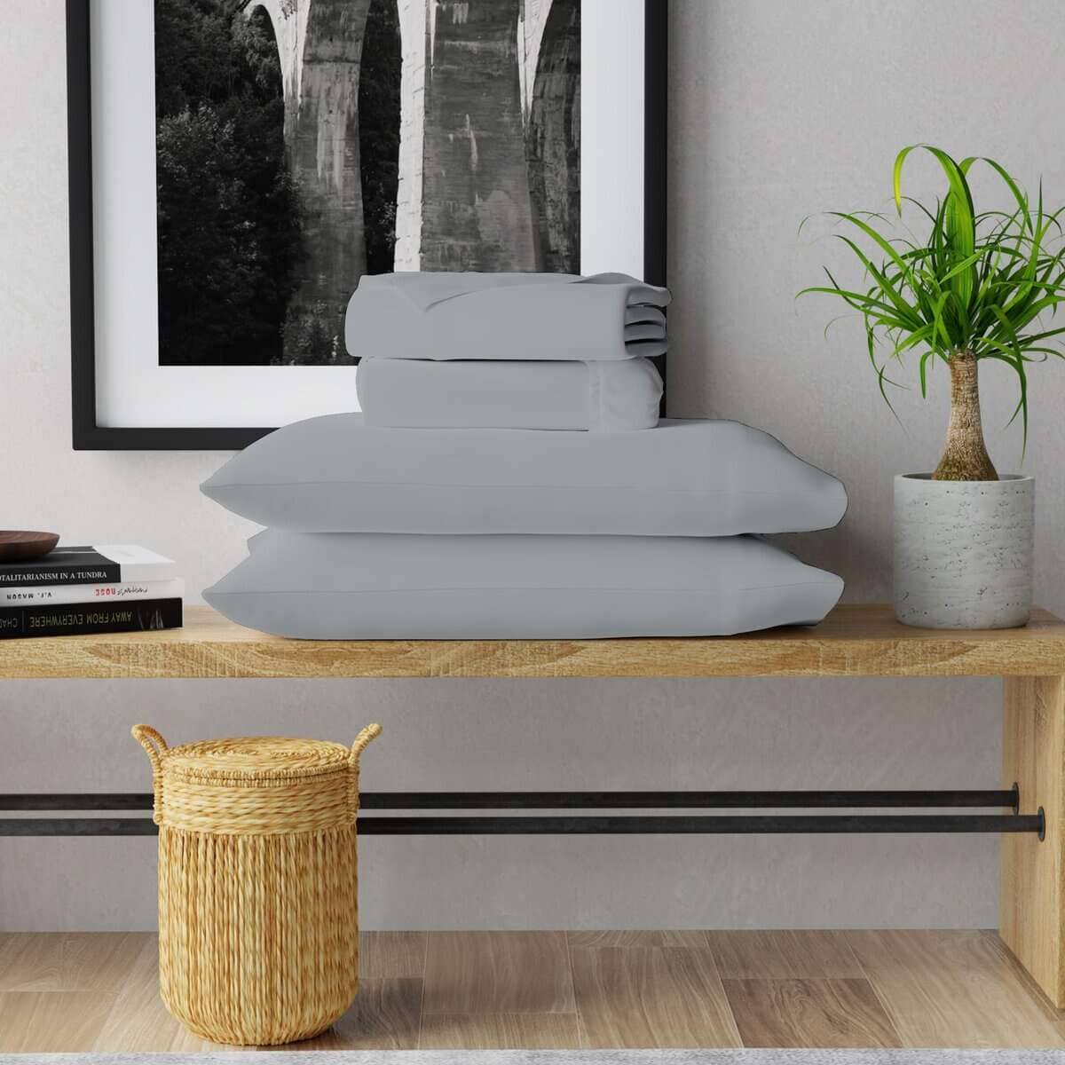 Juego de sábanas de cama 100% algodón color gris claro - Imagen 4