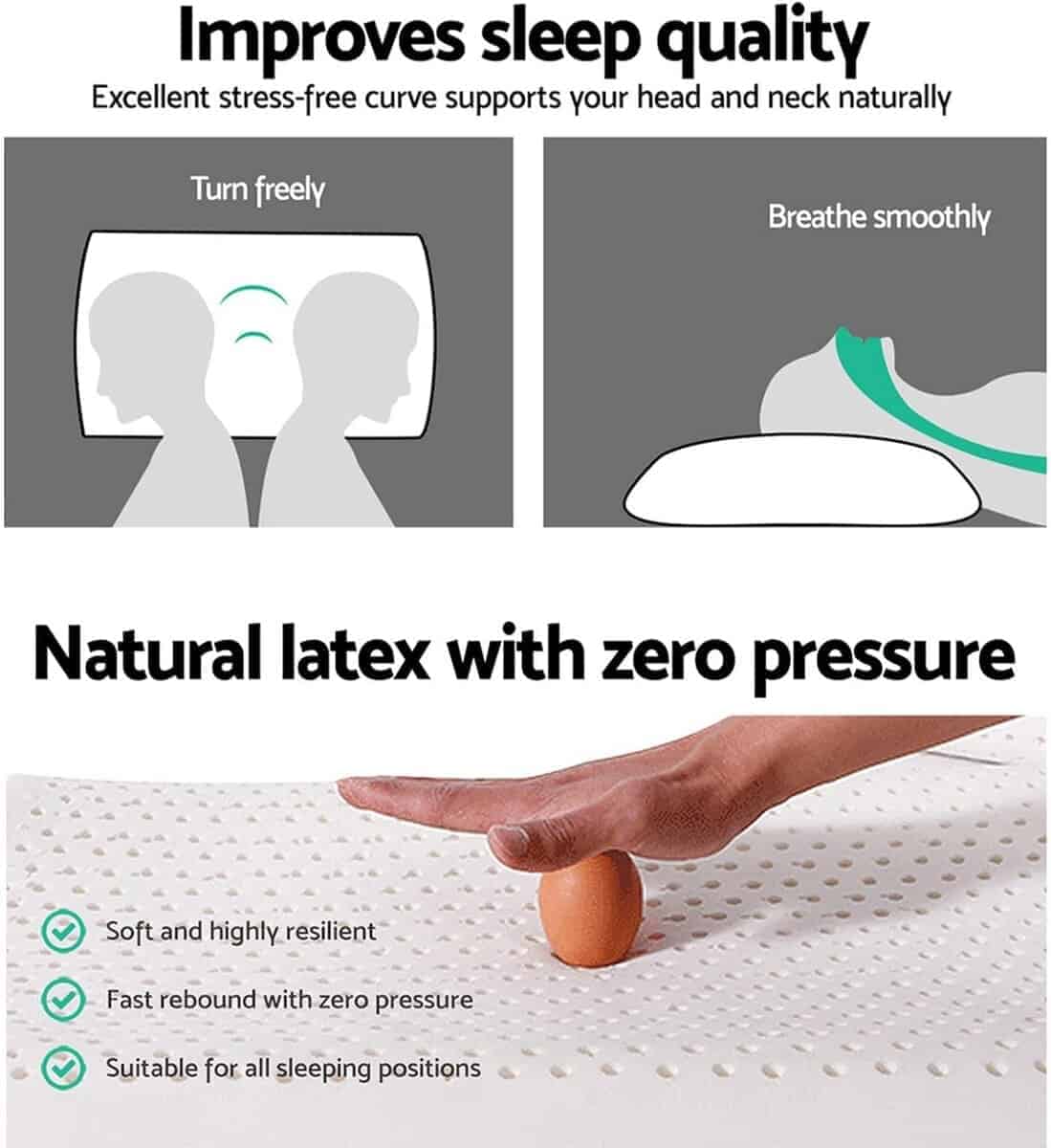 Almohada de Látex Talalay 100% Natural Miebeiea para Dormir - Imagen 5