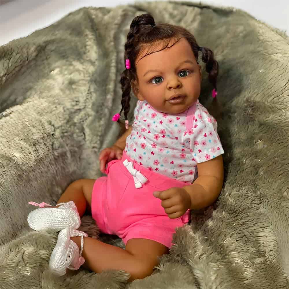 Muñeca Reborn Niña Negra de 23 Pulgadas Cuerpo Blando