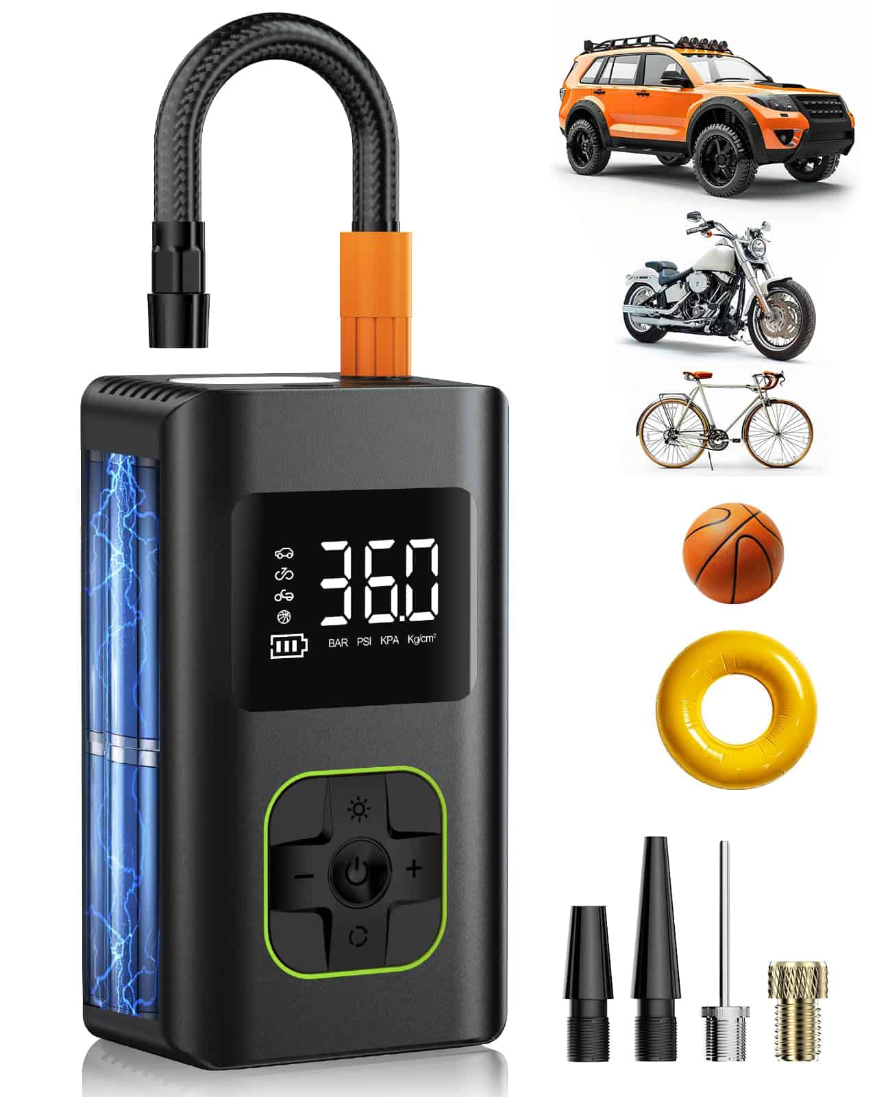 Inflador de neumáticos HIPOM portátil, Compresor de aire