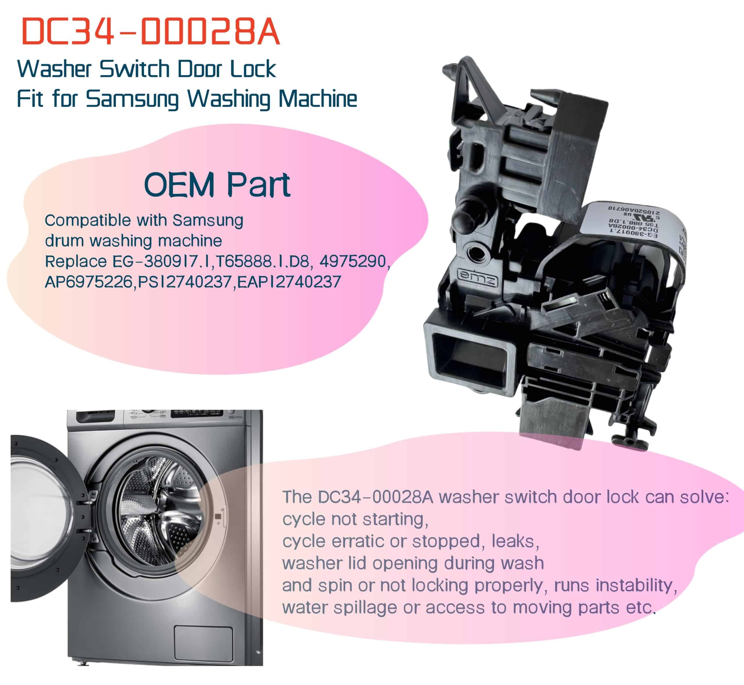 Switch de Bloqueo de Puerta DC34-00028A (OEM), compatible - Imagen 4