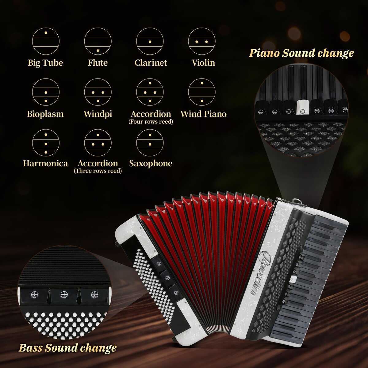Acordeón - Modelo Profesional de 37 Teclas 96 Bajos para - Imagen 6