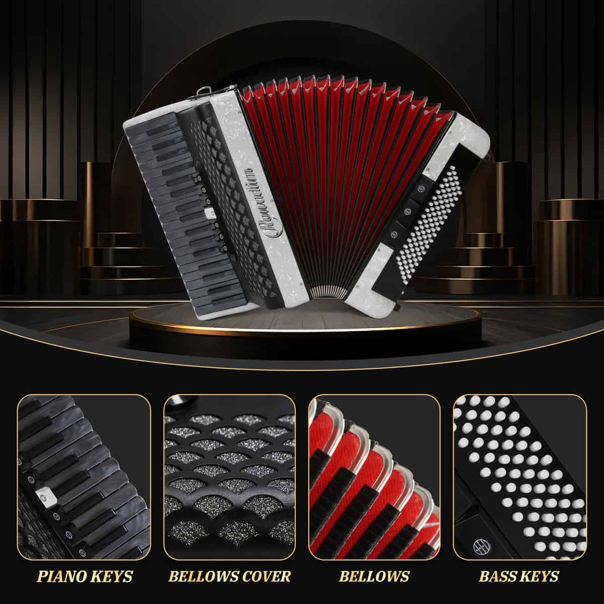Acordeón - Modelo Profesional de 37 Teclas 96 Bajos para - Imagen 5