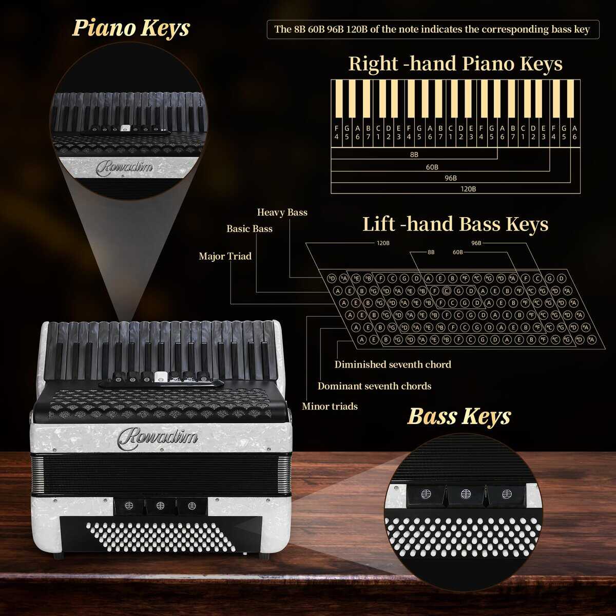 Acordeón - Modelo Profesional de 37 Teclas 96 Bajos para - Imagen 4