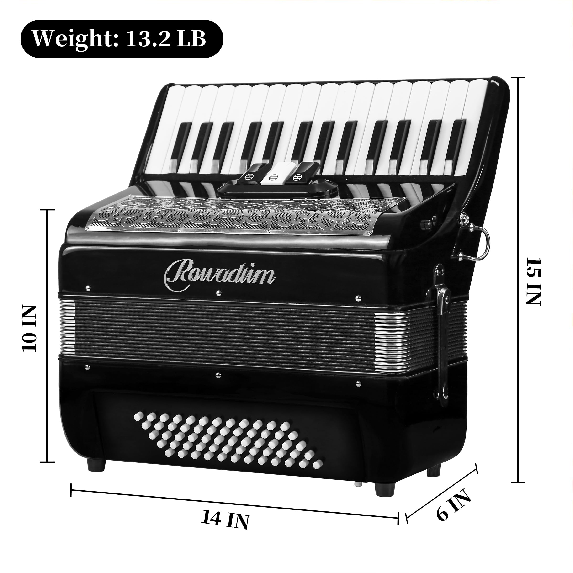 Acordeón - Teclado profesional de 30 teclas y -Negro - Imagen 8