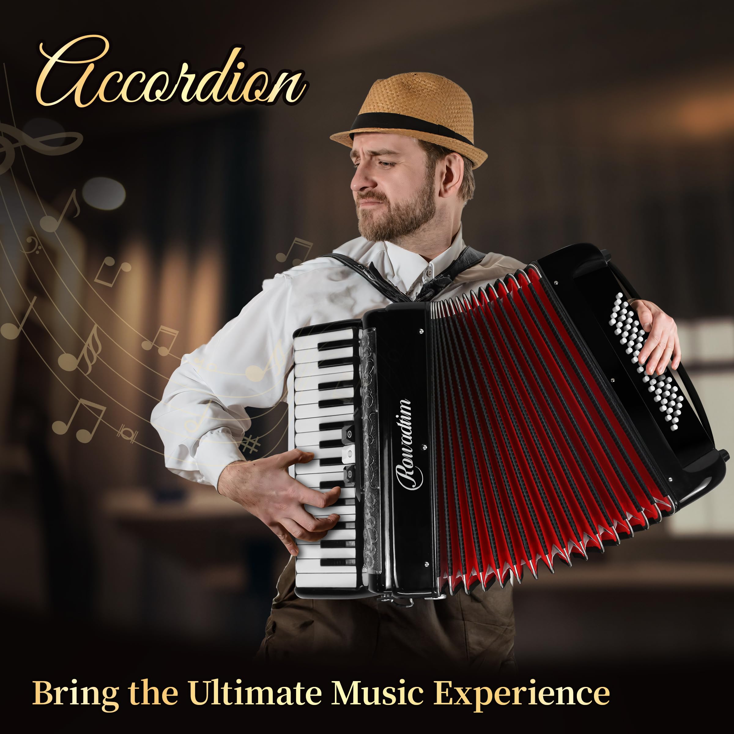 Acordeón - Teclado profesional de 30 teclas y -Negro - Imagen 3
