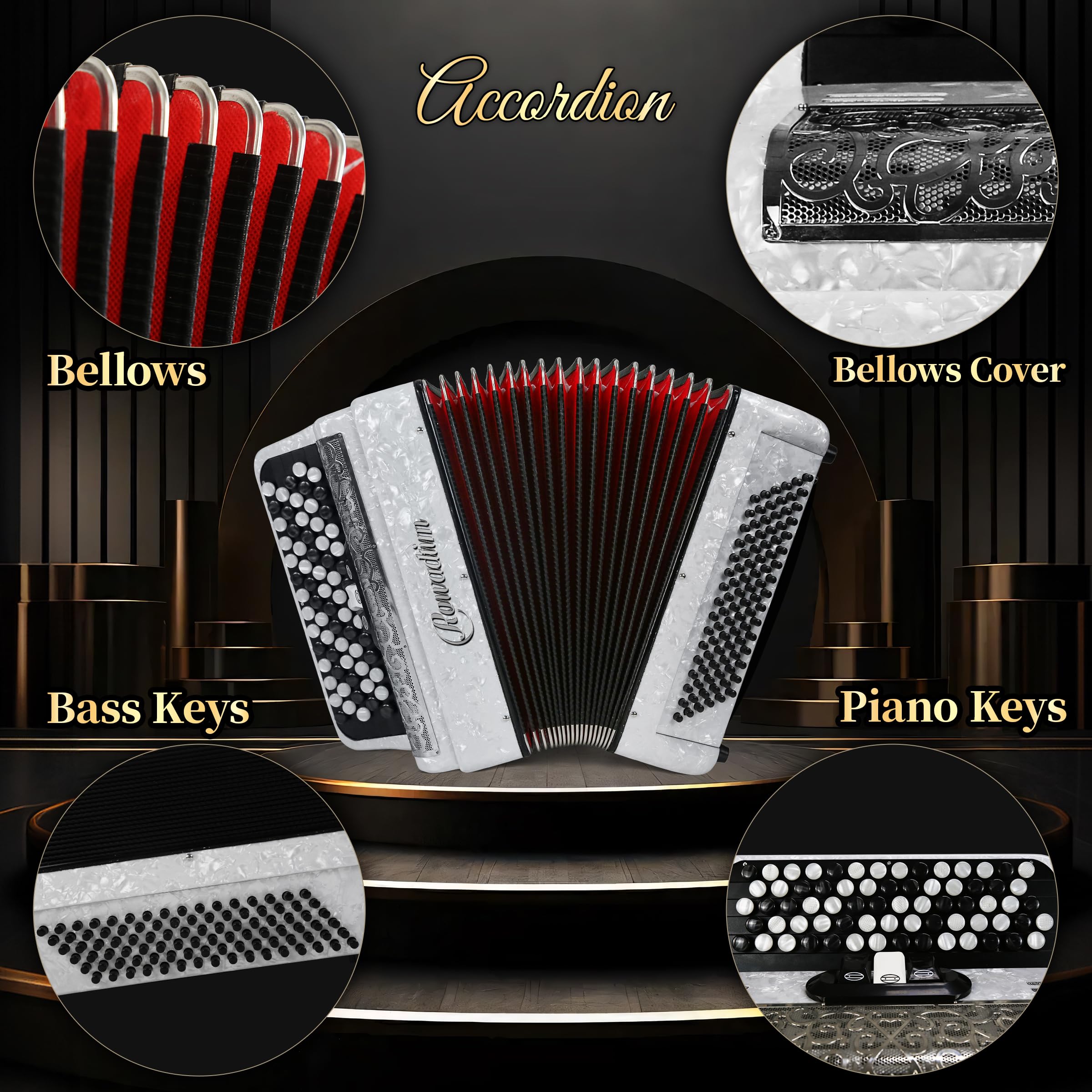 Acordeón - Modelo Profesional 69 Teclas 96 Bajos con Correa - Imagen 6