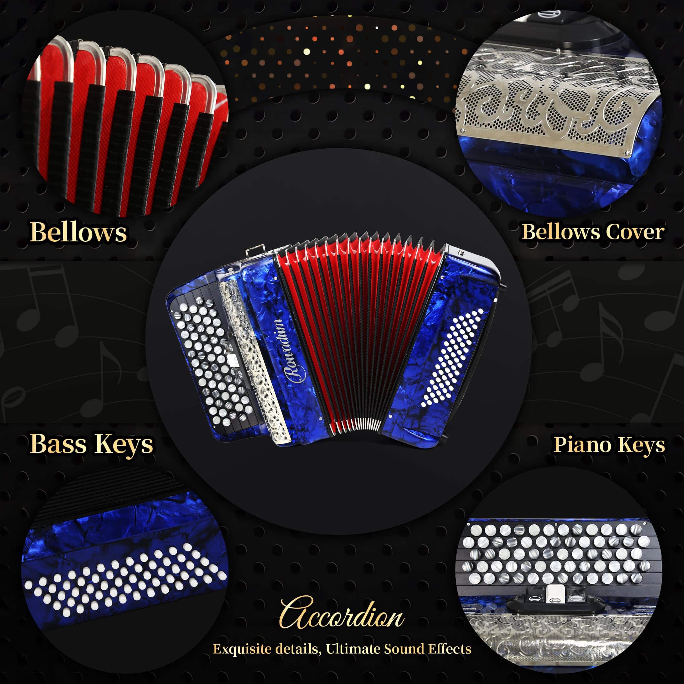 Acordeón - Modelo profesional de piano de 62 teclas y 60 - Imagen 6