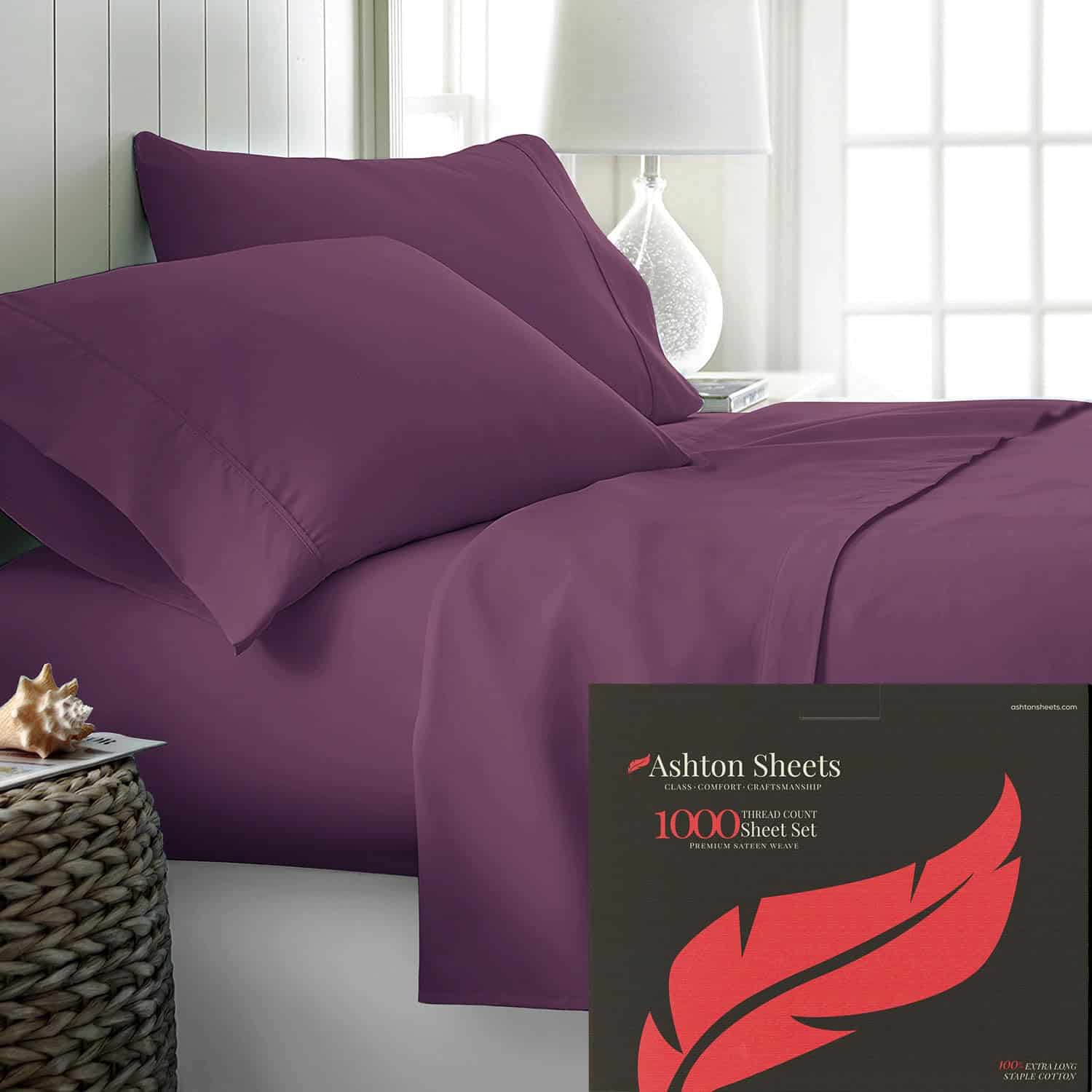 Juego de sábanas de algodón egipcio Ashton -Ciruela