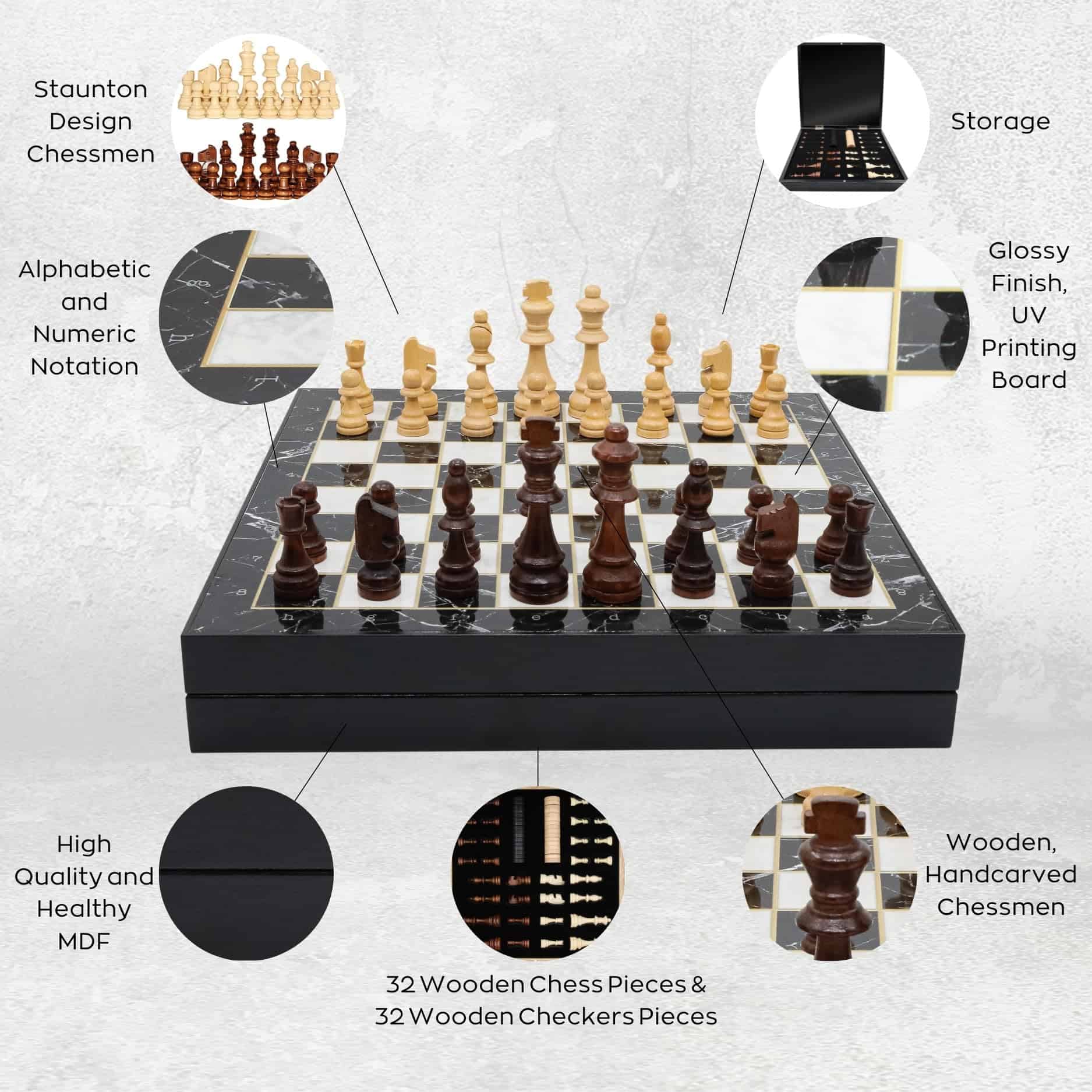 Juego de Ajedrez de Almacenamiento con Aspecto de Mármol - Imagen 5