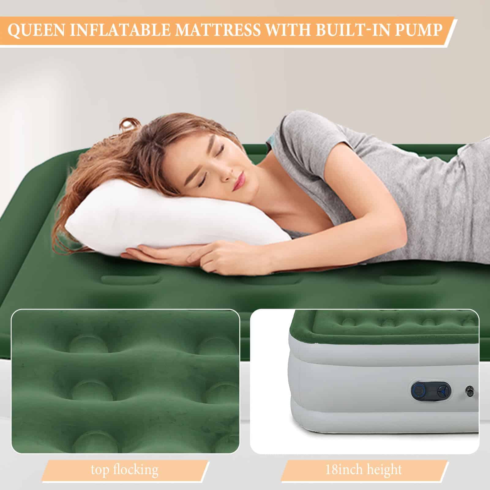 Colchón Inflable HikerSKY Queen con Bomba de -Verde - Imagen 3