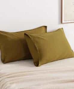 Fundas de Almohada de Lino Francés NTBAY - -Olive