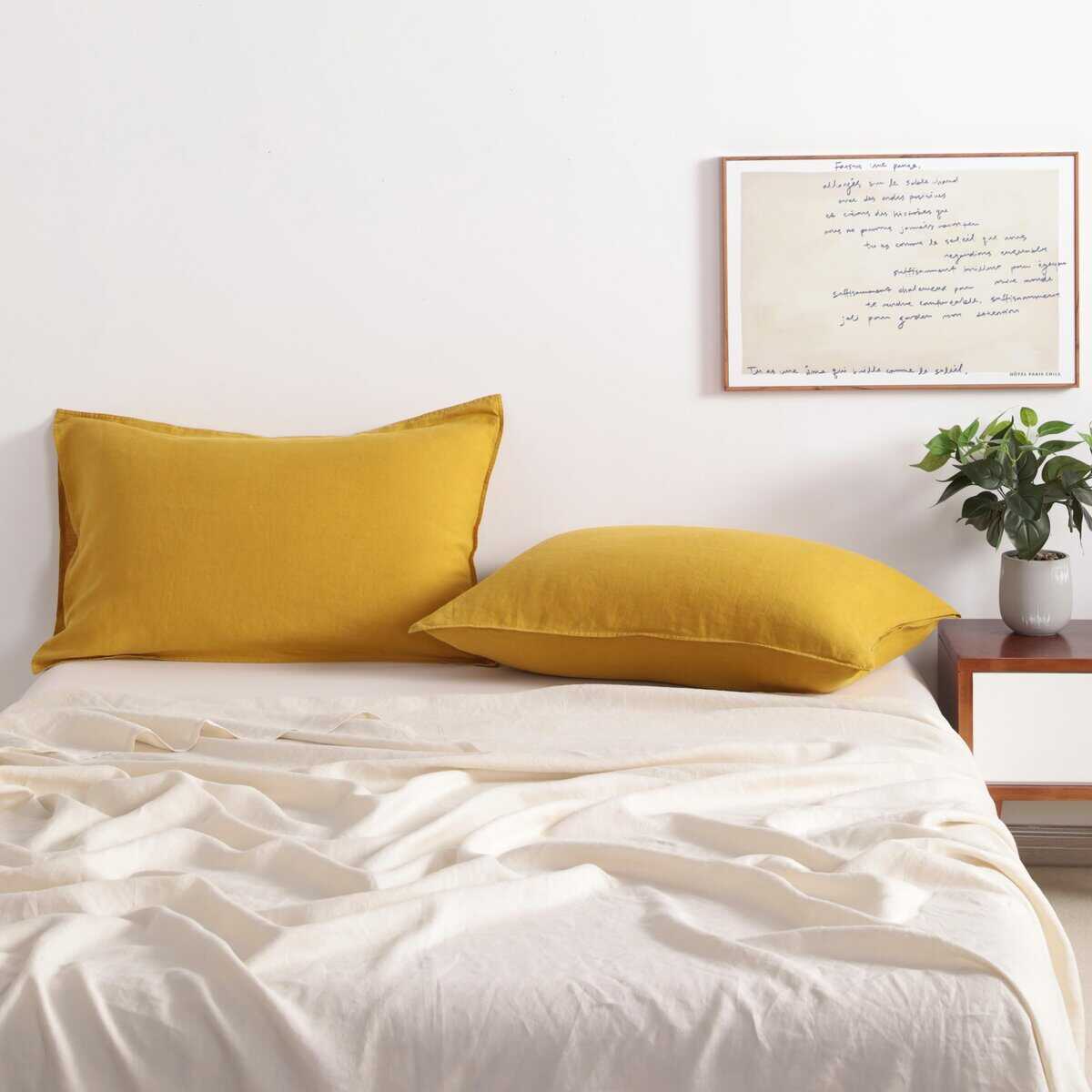 Funda de Almohada de Lino Francés NTBAY - -Amarillo Jengibre - Imagen 3