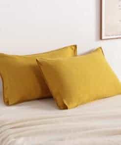 Funda de Almohada de Lino Francés NTBAY - -Amarillo Jengibre