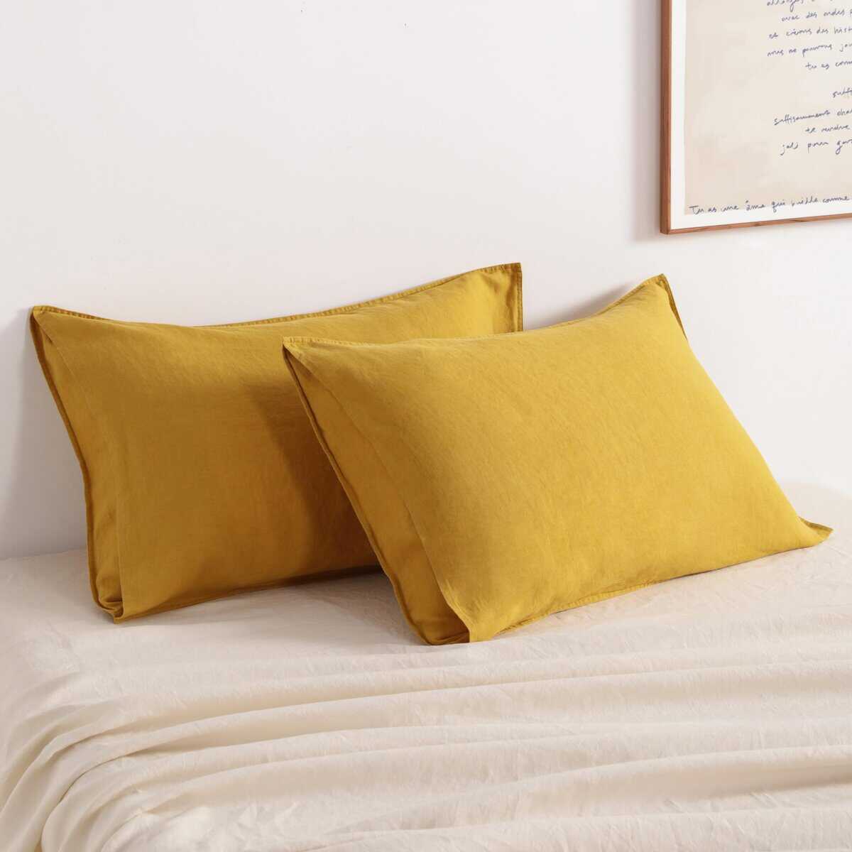 Funda de Almohada de Lino Francés NTBAY - -Amarillo Jengibre