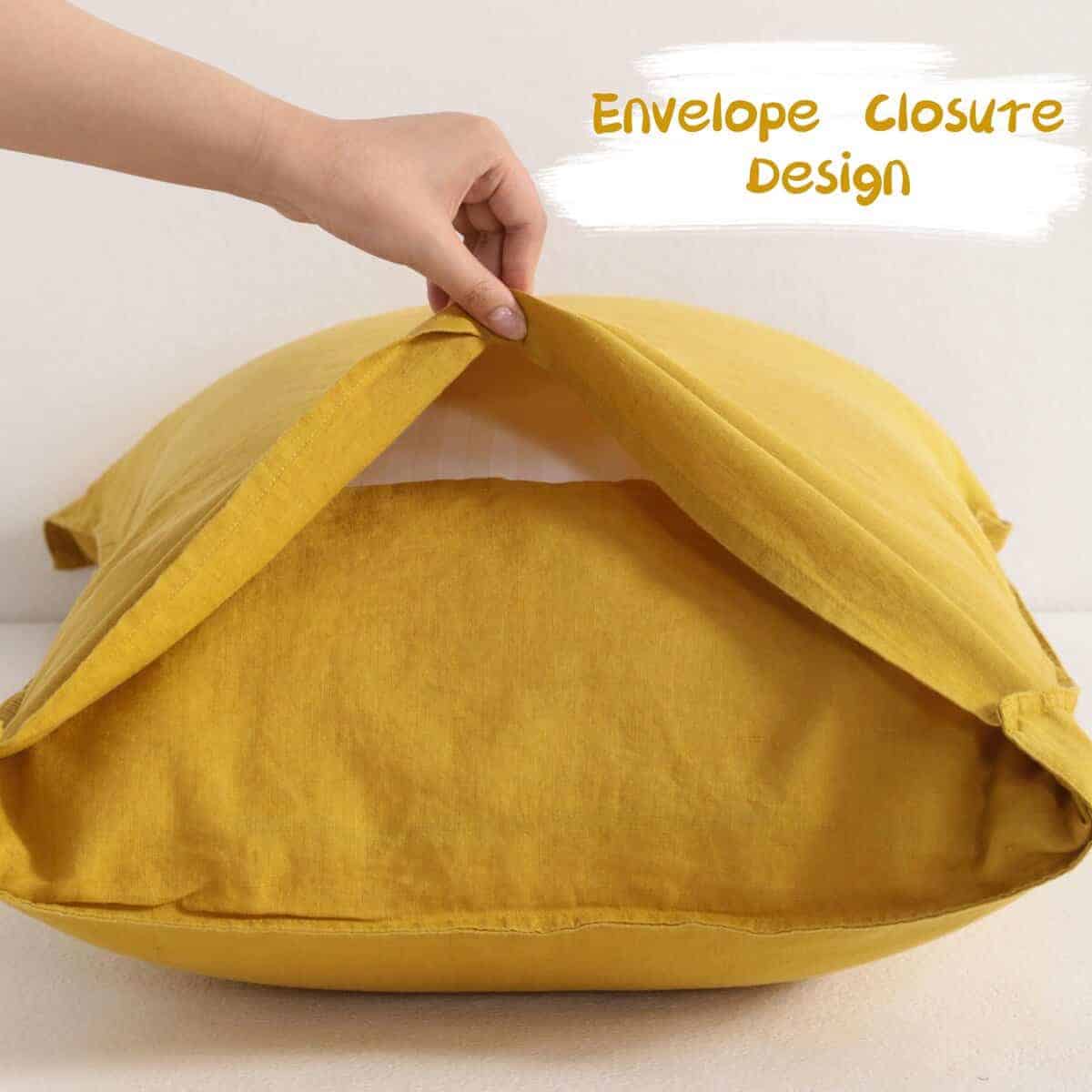 Funda de Almohada de Lino Francés NTBAY - -Amarillo Jengibre - Imagen 5