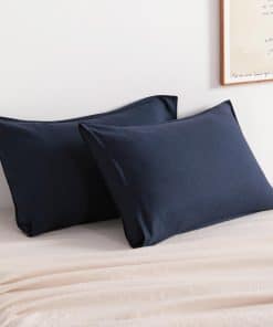 Fundas de Almohada de Lino Francés NTBAY - -Azul Marino