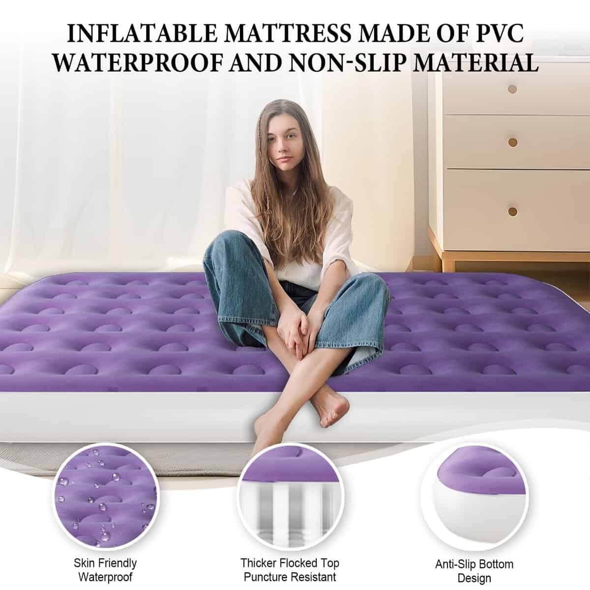 Colchón Inflable Queen HikerSKY con Bomba de -Morado - Imagen 4