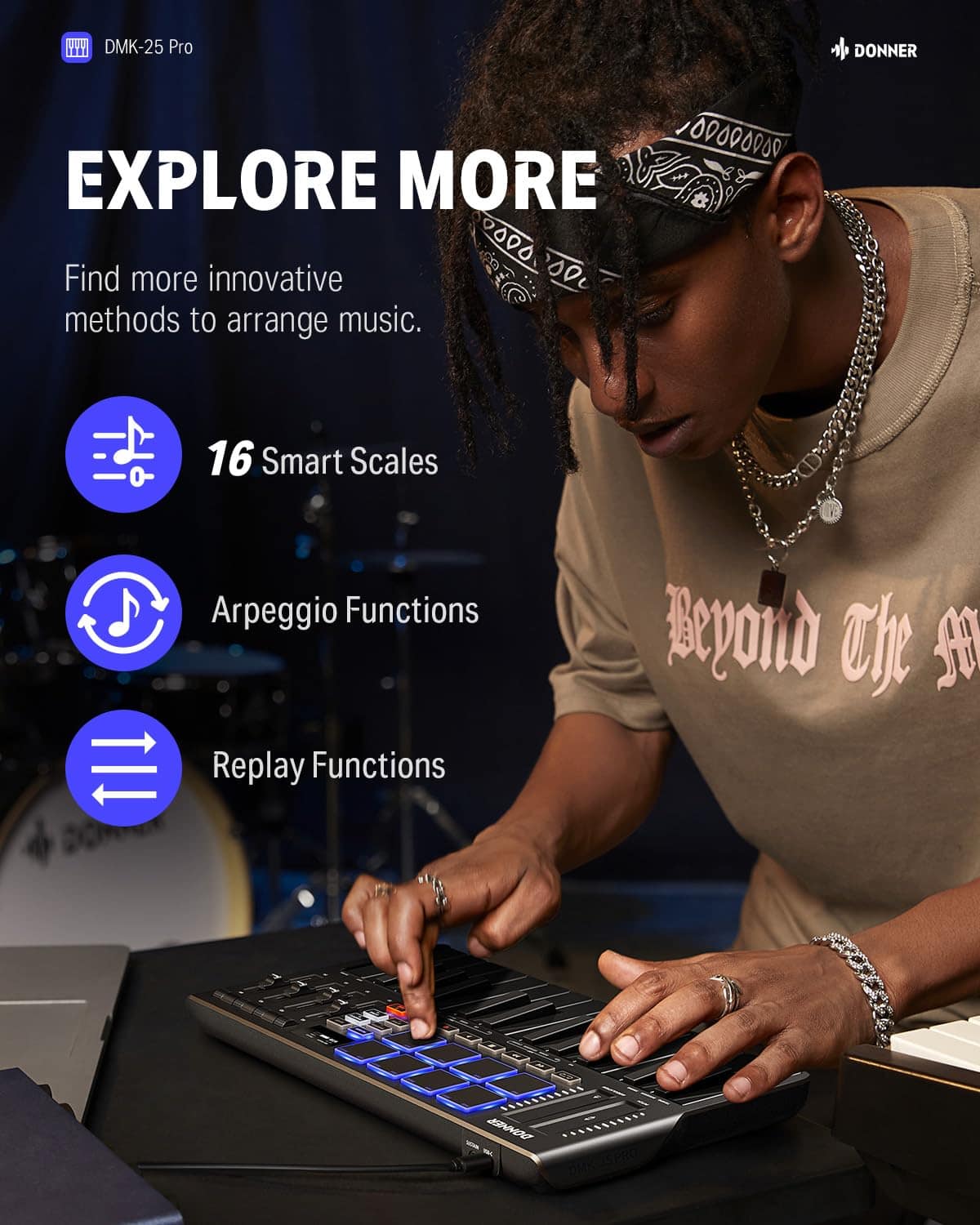 Controlador de teclado MIDI USB-C Donner, teclado MIDI - Imagen 3