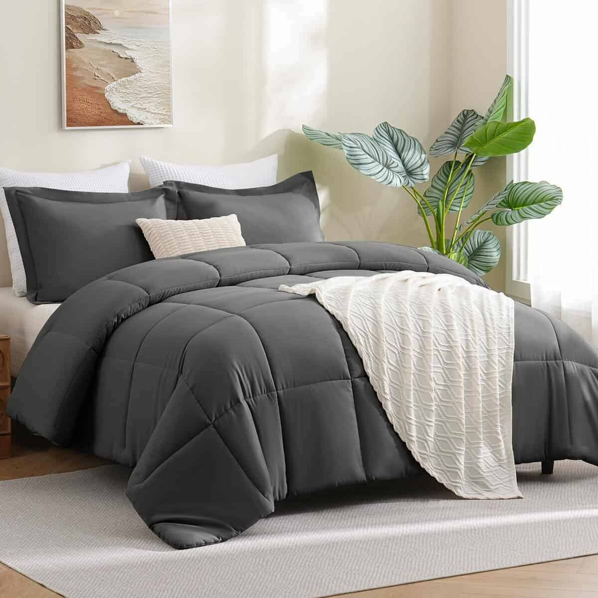 Juego de Edredón CozyLux Queen - Edredón Gris Oscuro Tamaño