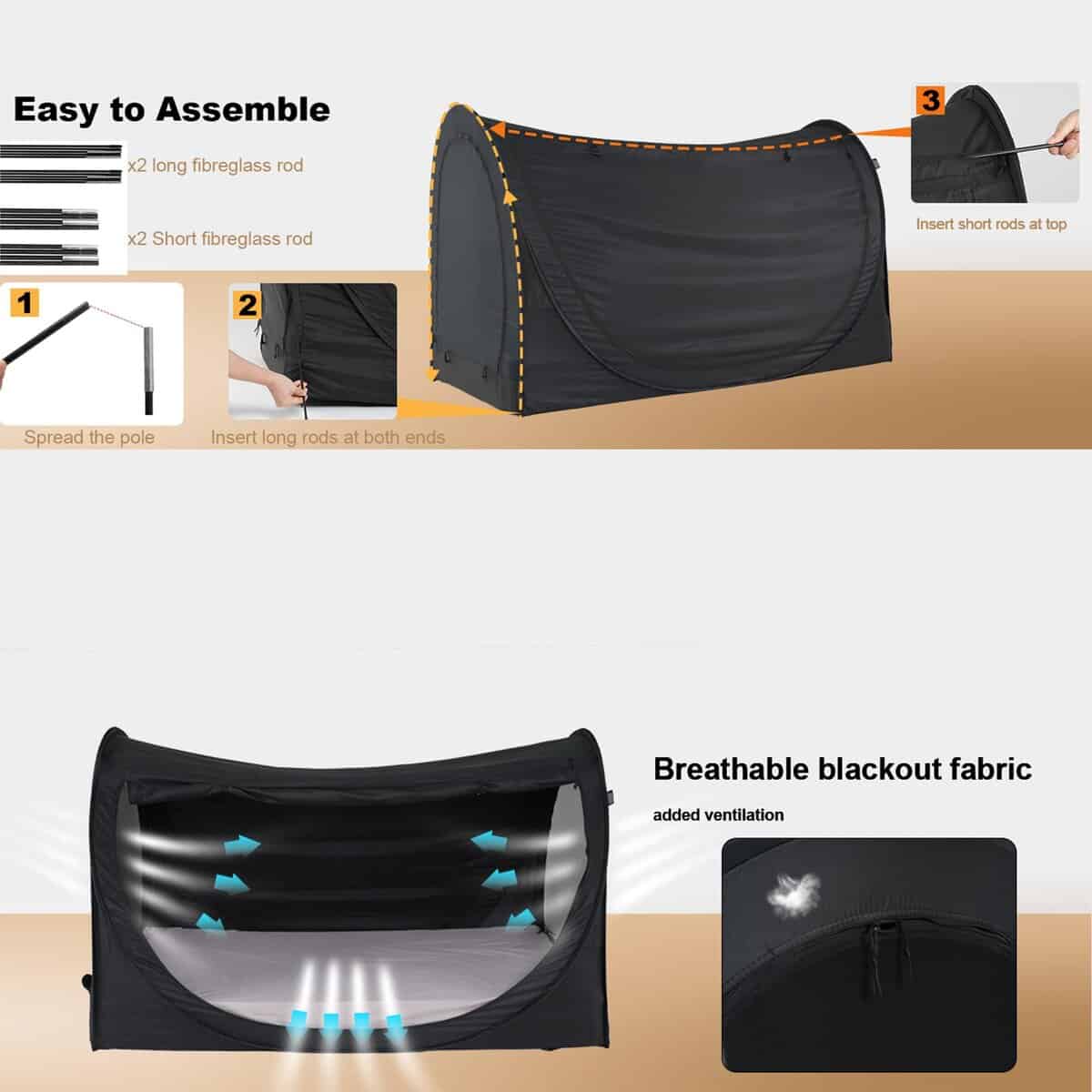 Privacy Pop up Eclipse Bed Tent Bed Drapes (Unicorn Galaxy, - Imagen 8