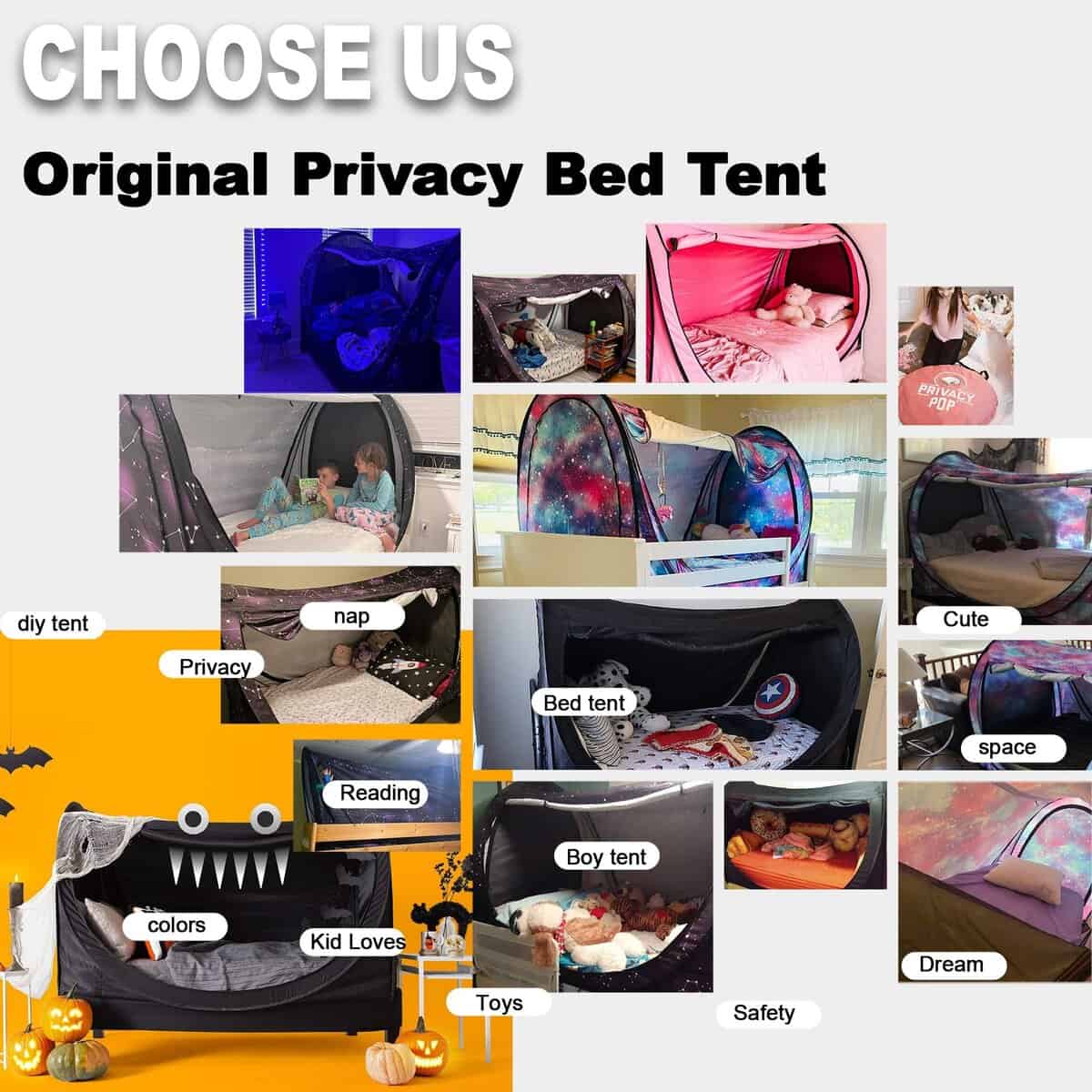 Privacy Pop up Eclipse Bed Tent Bed Drapes (Unicorn Galaxy, - Imagen 10