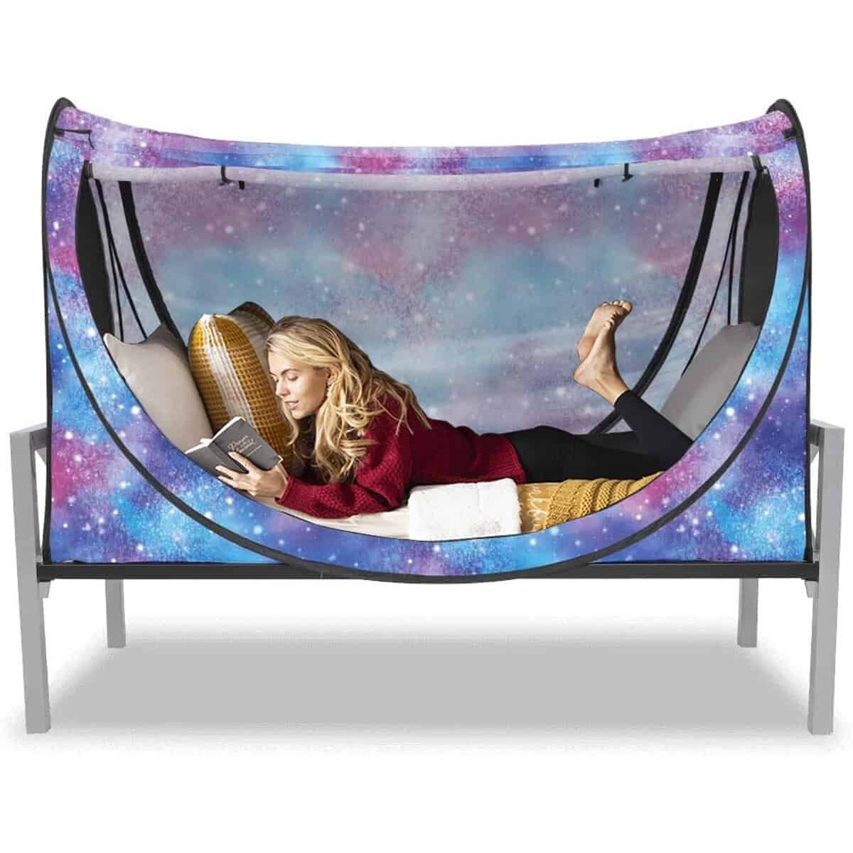 Privacy Pop up Eclipse Bed Tent Bed Drapes (Unicorn Galaxy,
