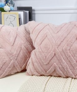 Juego de 2 Fundas para Cojines de Pelo Sintético Rosa