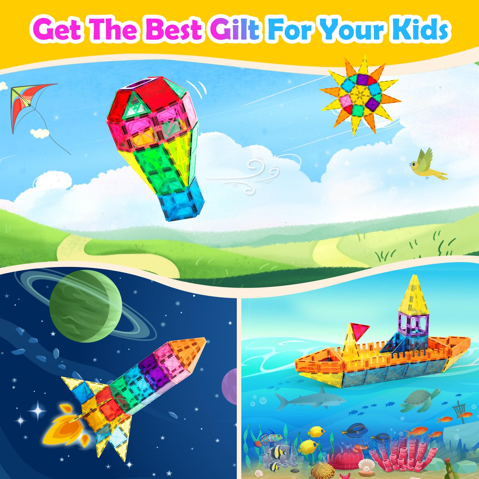 Bloques Magnéticos, 100 Piezas 3D Bloques de Construcción, - Imagen 6