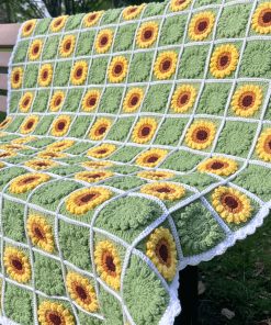 Manta de Crochet Granny, Cobija Tejida de Girasol Boho,
