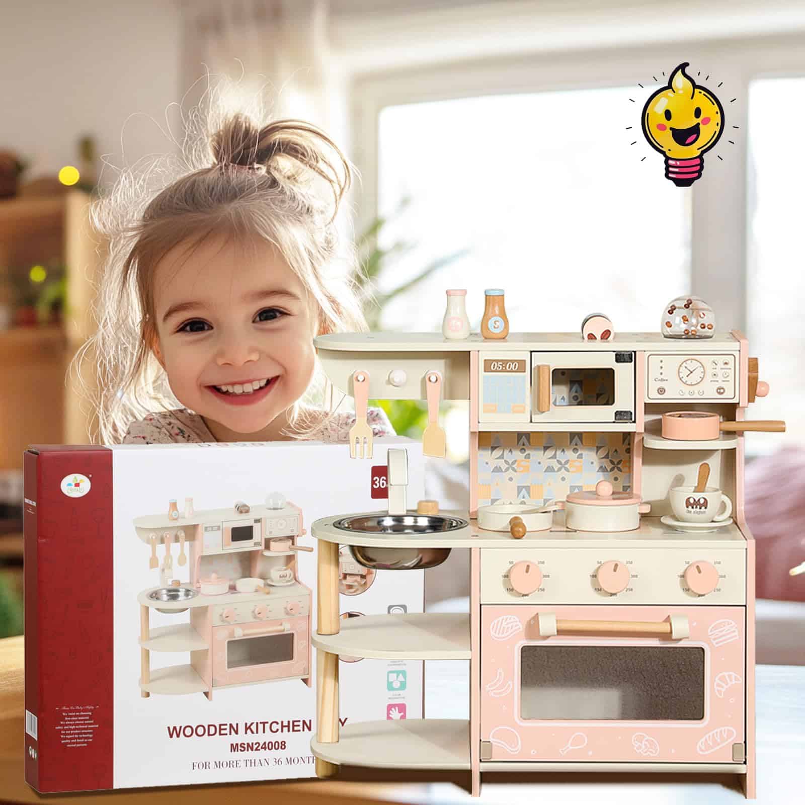 Juego de Cocina de Madera para Niños y Niñas, Cocina de