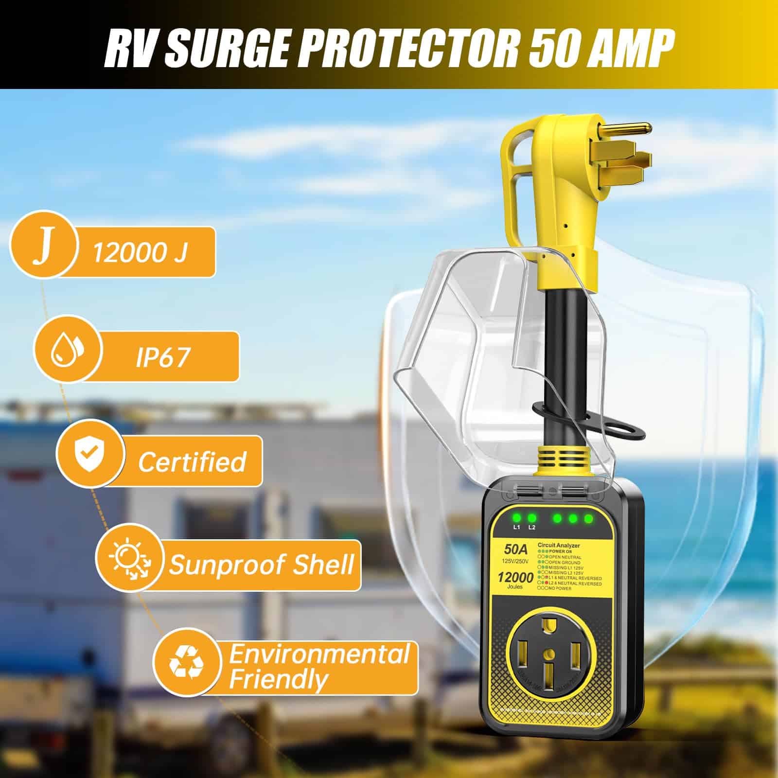 Protector de sobretensión para RV Vehiker de 50 amperios, - Imagen 3