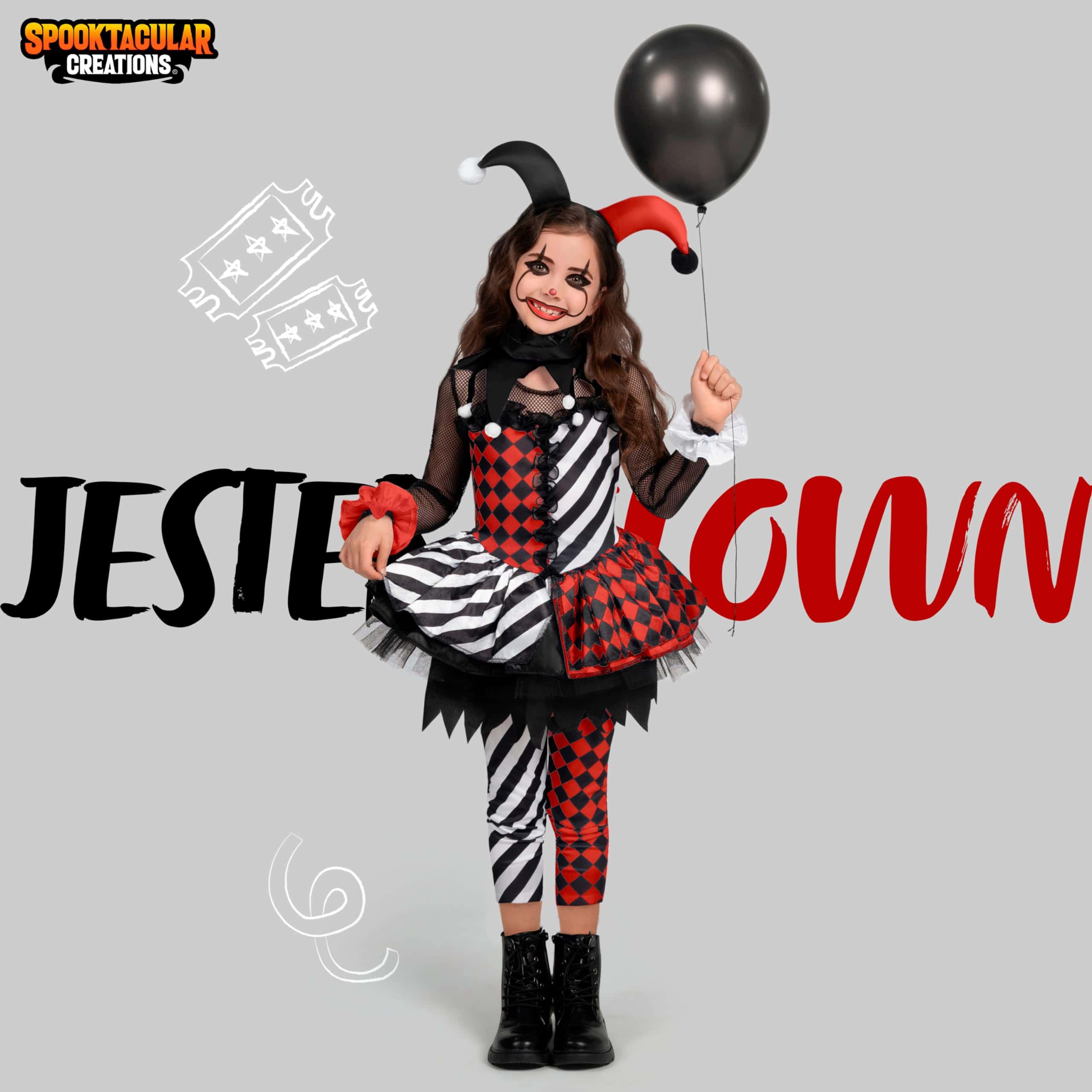 Disfraz de Payaso para Niñas -Negro/Rojo - Imagen 3