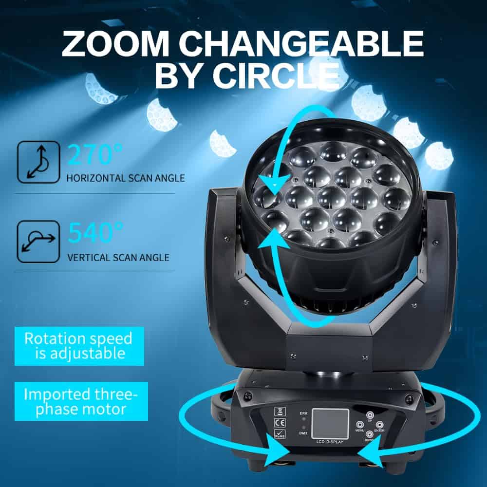Luces de Escenario Moving Head 19x15W RGBW 4 en 1 Luces Led - Imagen 3