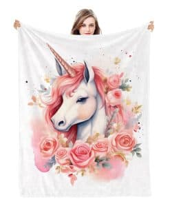 Manta de franela con estampado de unicornio rosa Naniopick