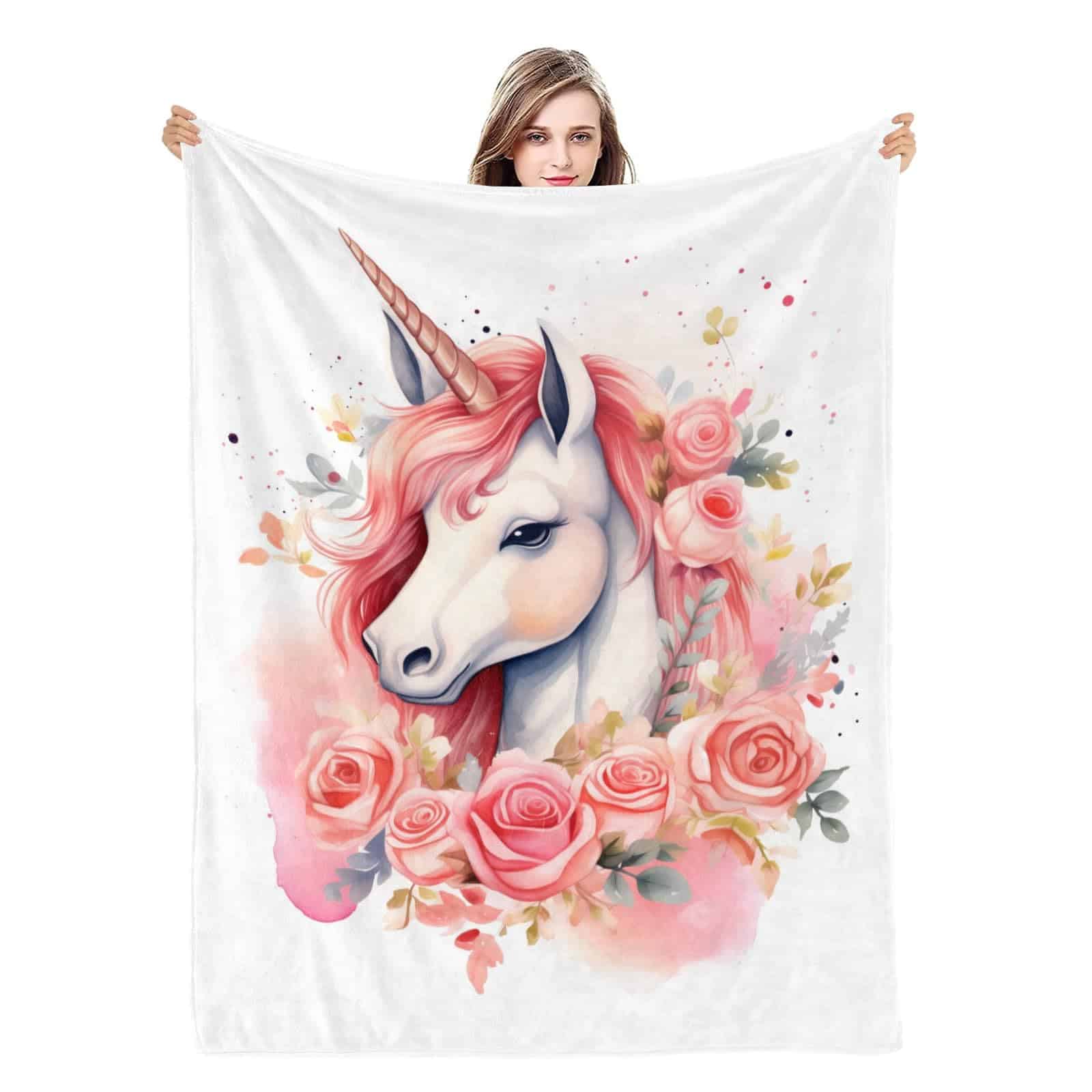 Manta de franela con estampado de unicornio rosa Naniopick