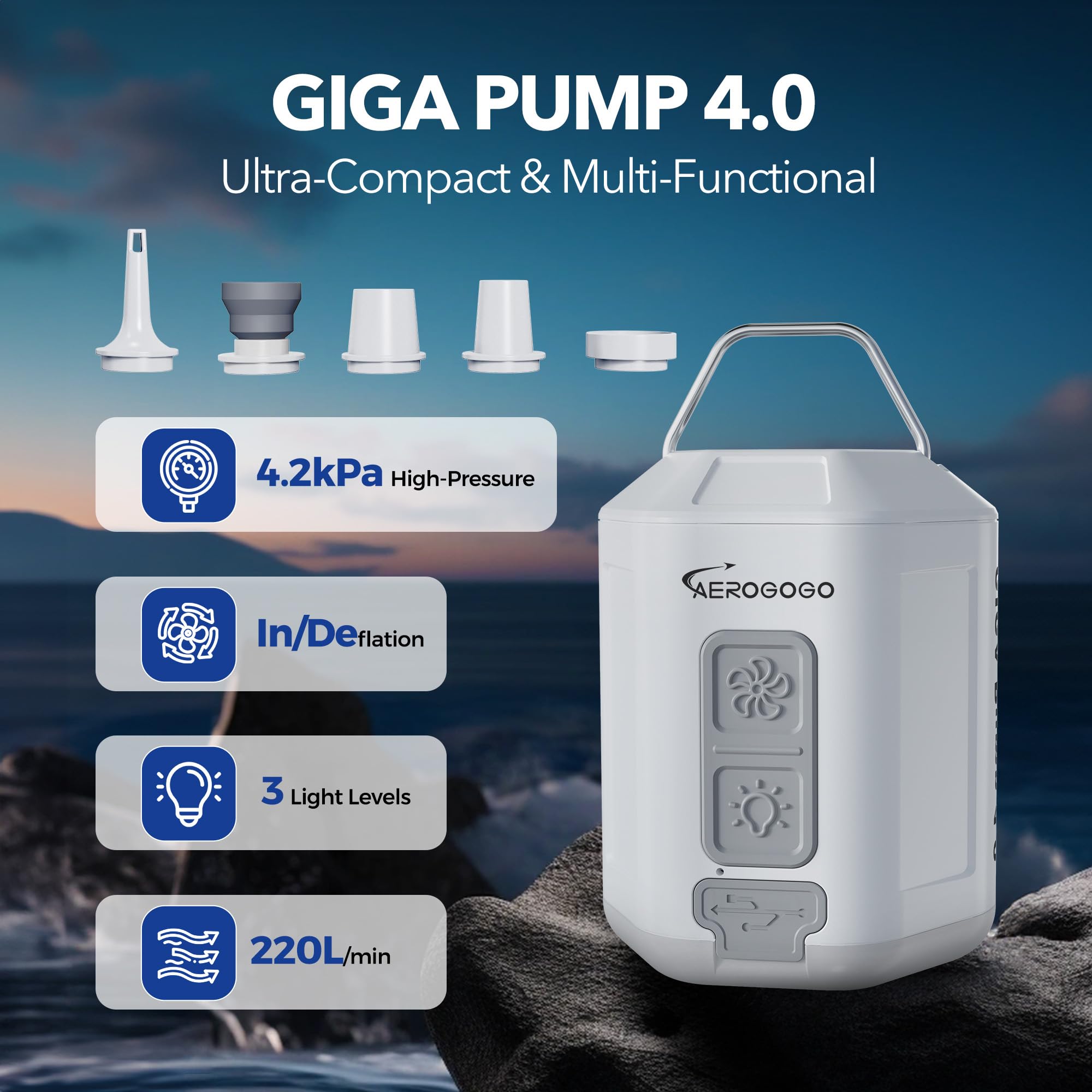 Bomba de Aire Portátil GIGA PUMP 4.2kPa con Luz de Camping - Imagen 3