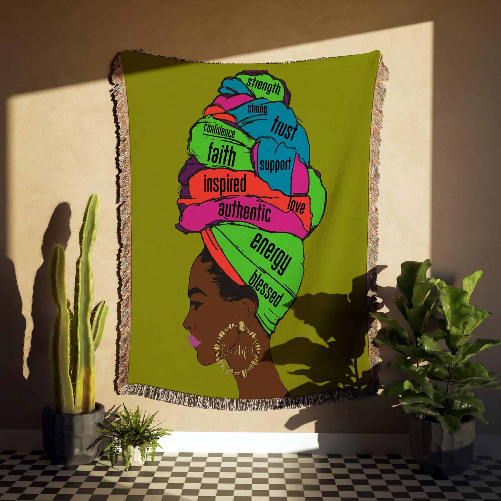 Manta de tela tejida Pardon My Fro Adira Verde - Imagen 7