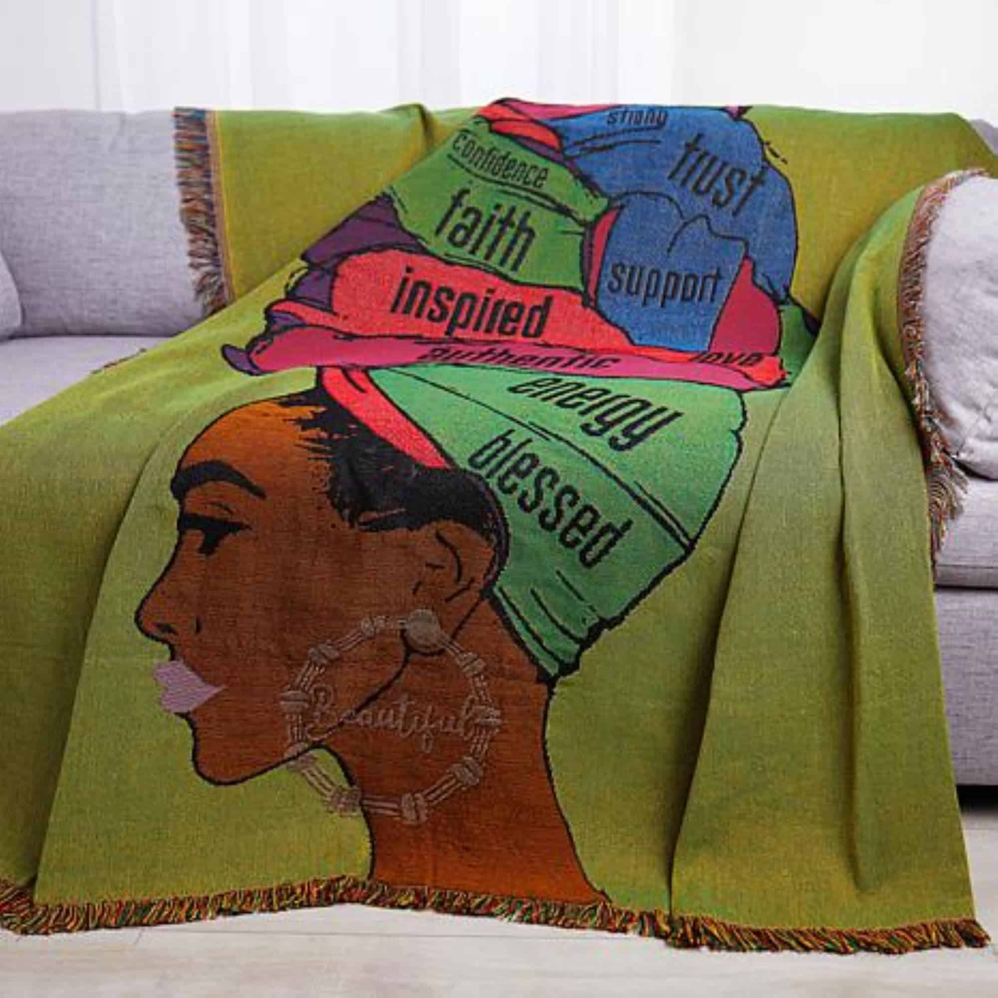 Manta de tela tejida Pardon My Fro Adira Verde - Imagen 6