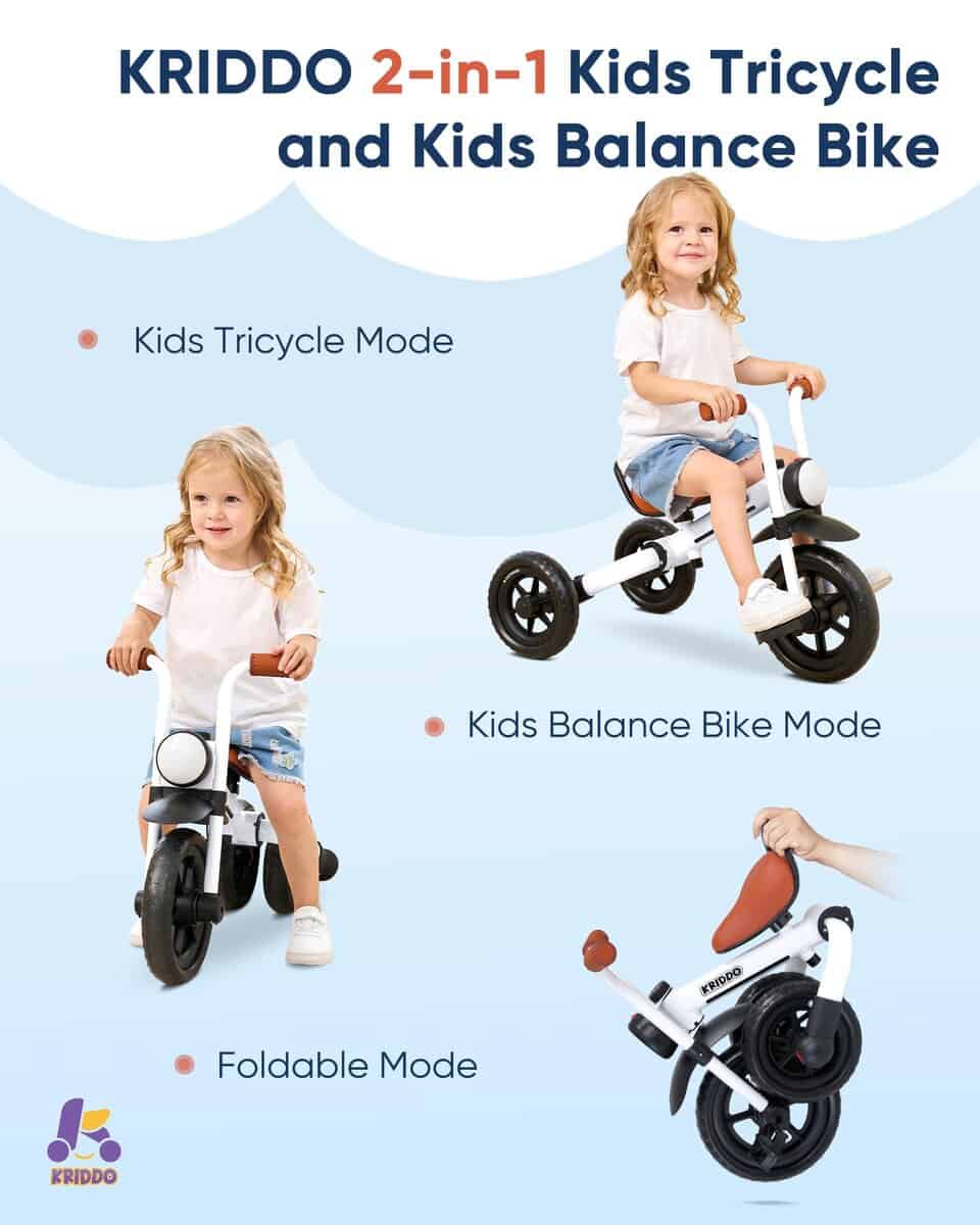 Bicicleta de equilibrio 2 en 1 para niños KRIDDO y Triciclo - Imagen 3