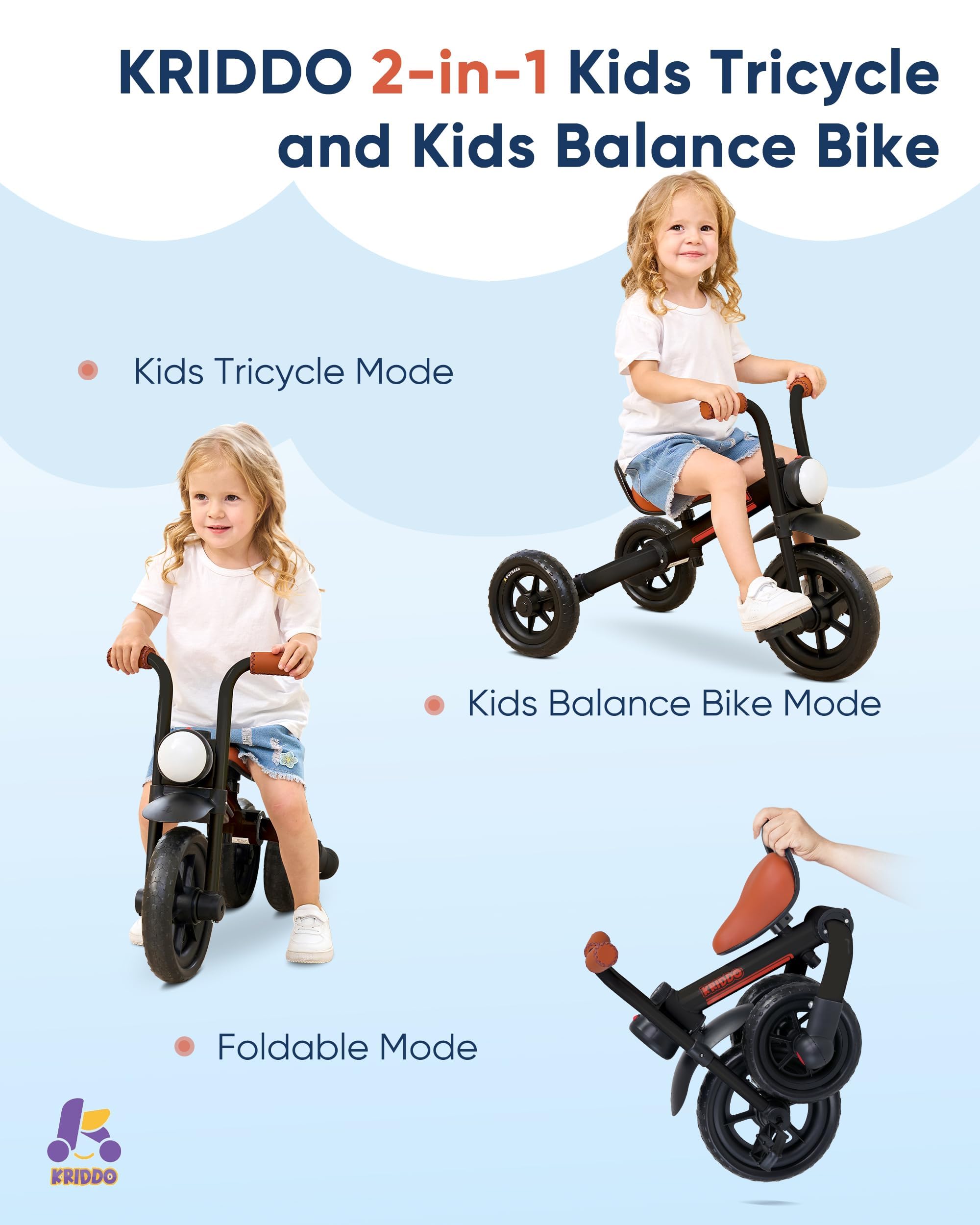 Bicicleta de Equilibrio 2 en 1 para Niños y Triciclo para - Imagen 3
