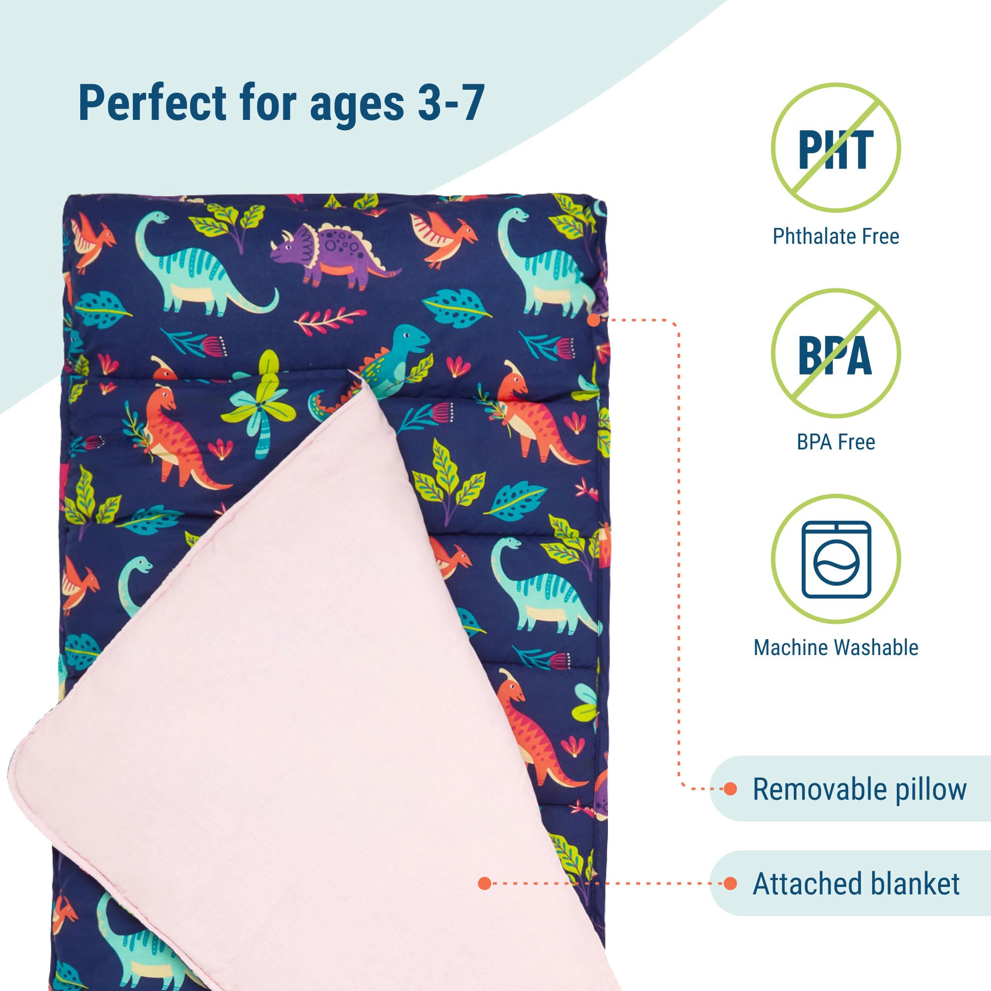 Wildkin Original Nap Mat con Almohada -Dinosaurios Encantado - Imagen 4