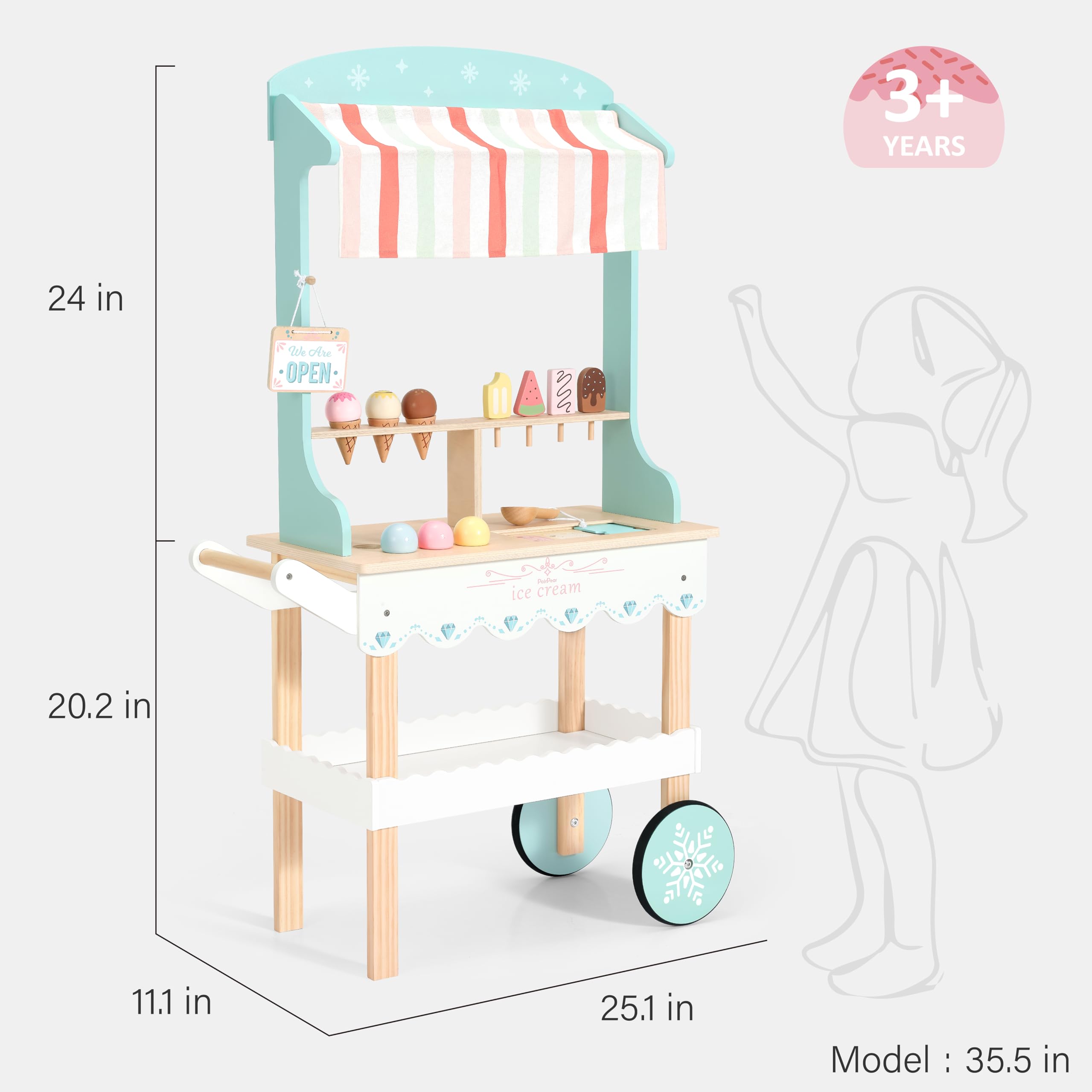 Carrito de helados de madera PairPear para niños, juego de - Imagen 7