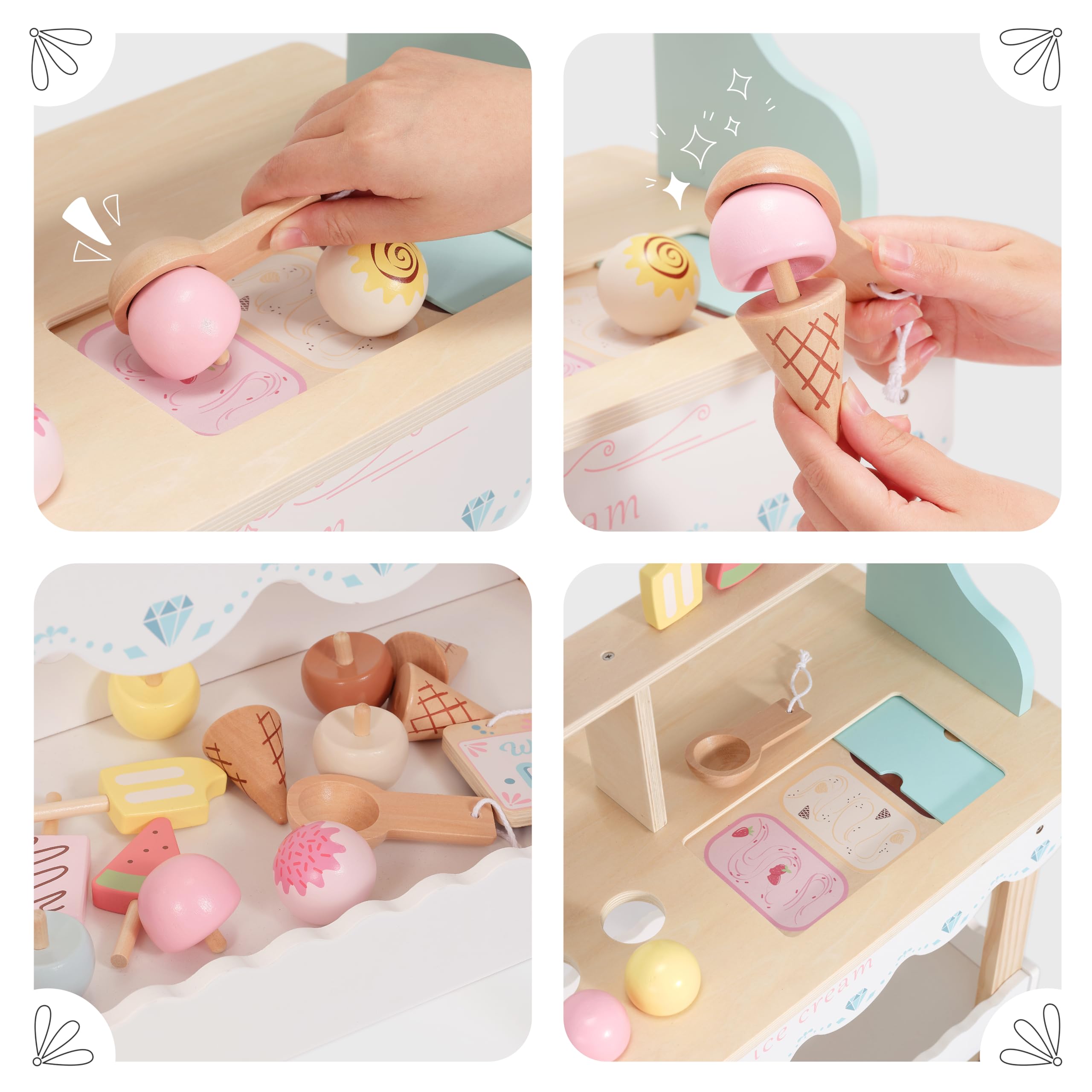 Carrito de helados de madera PairPear para niños, juego de - Imagen 5