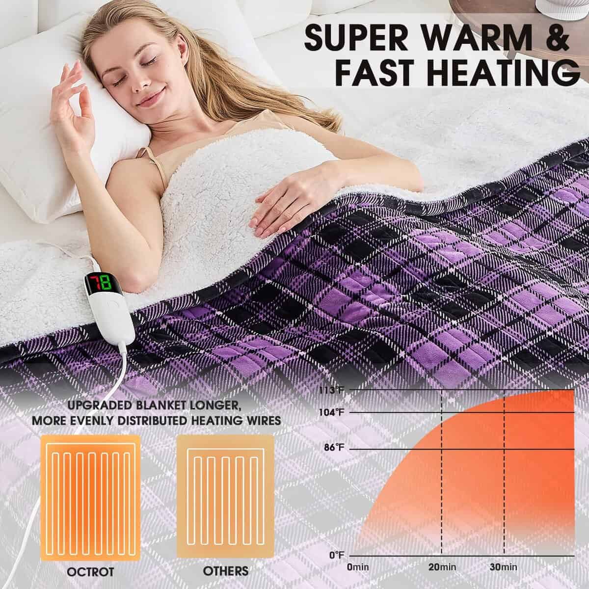 Manta Eléctrica Calentada, 50X60, Manta Calefactora con 10 - Imagen 3