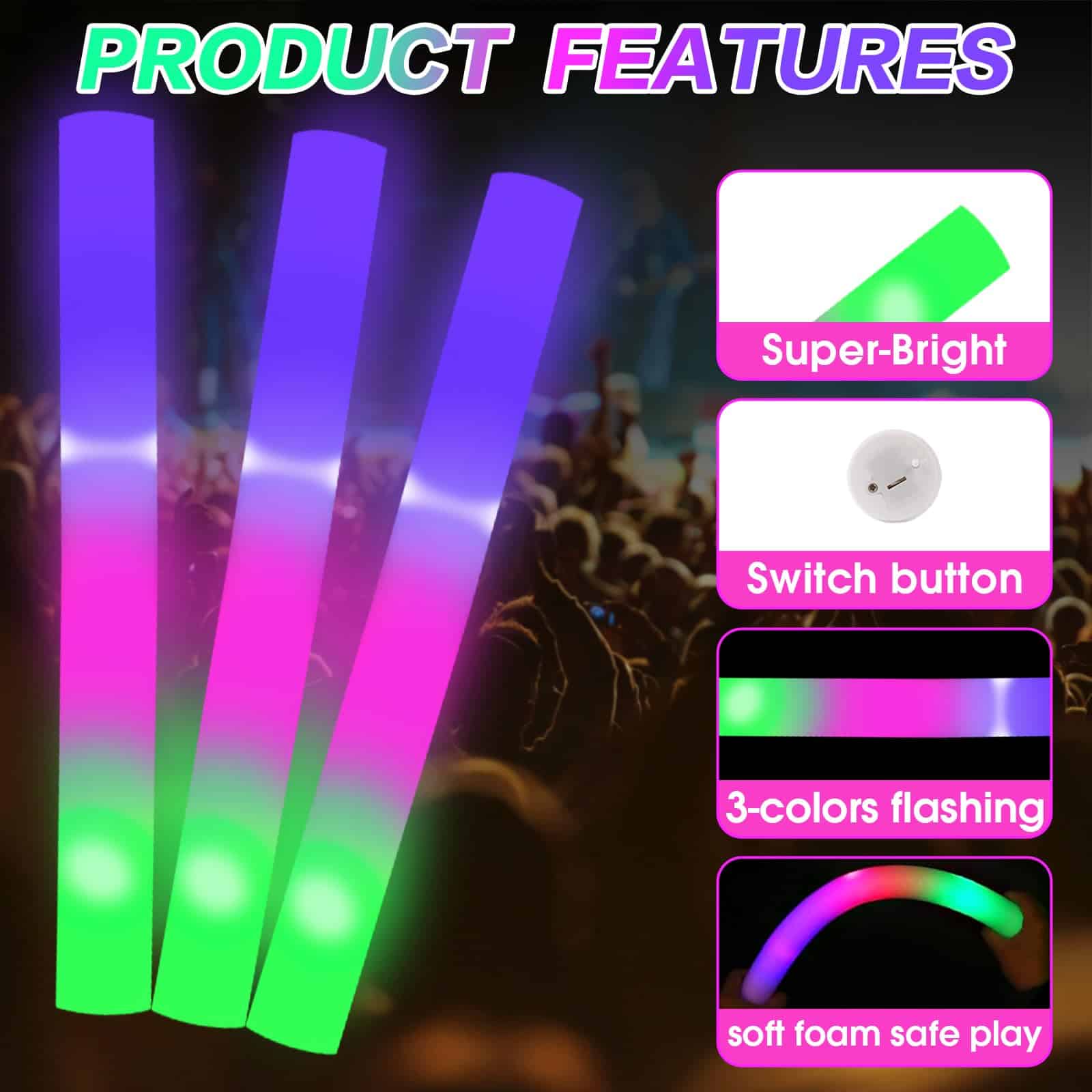 AWANG 100 Pcs Glow Sticks Con 3 Modos de Colores Brillantes - Imagen 3