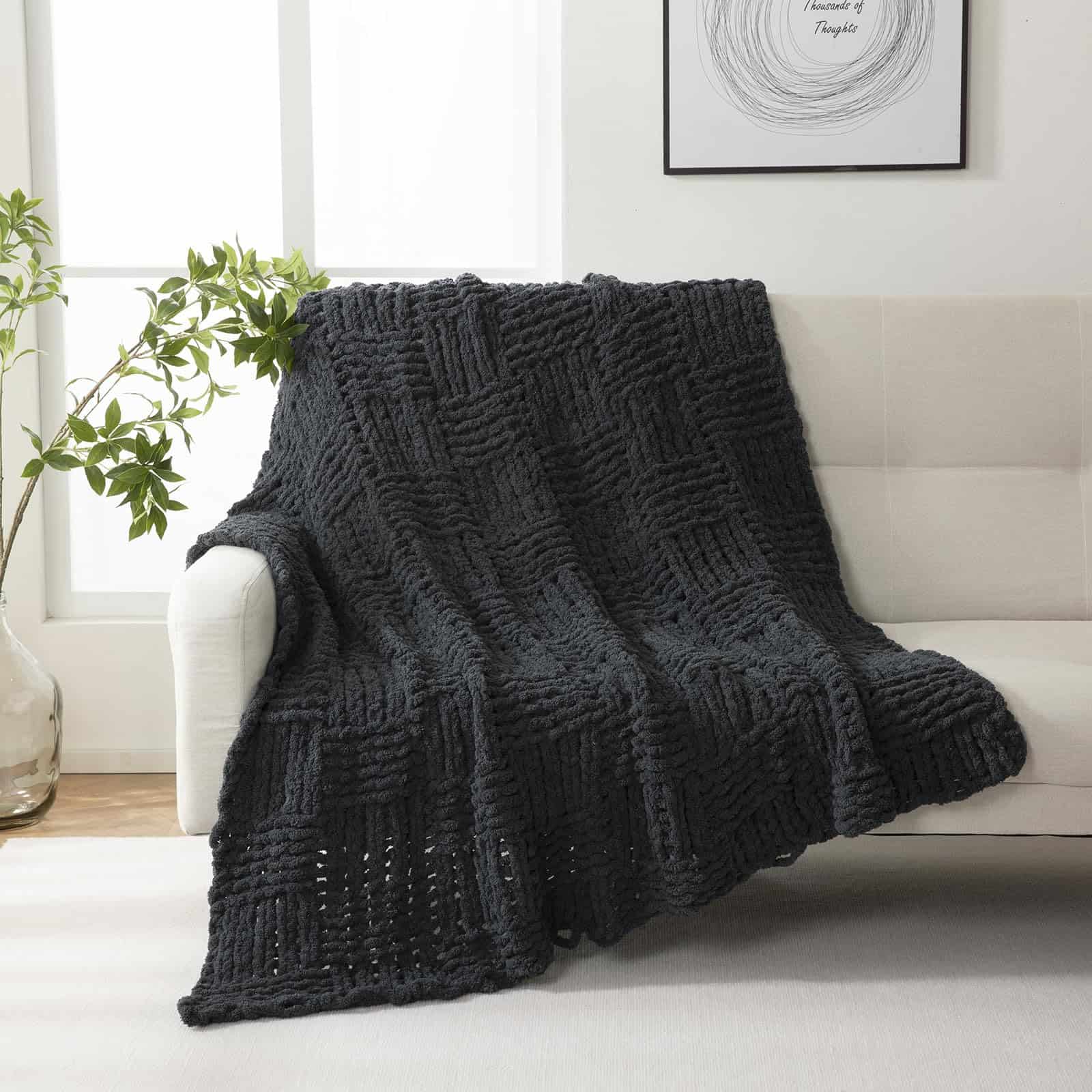 Manta de Punto Grueso Hecha a Mano YIRUIO -Negro